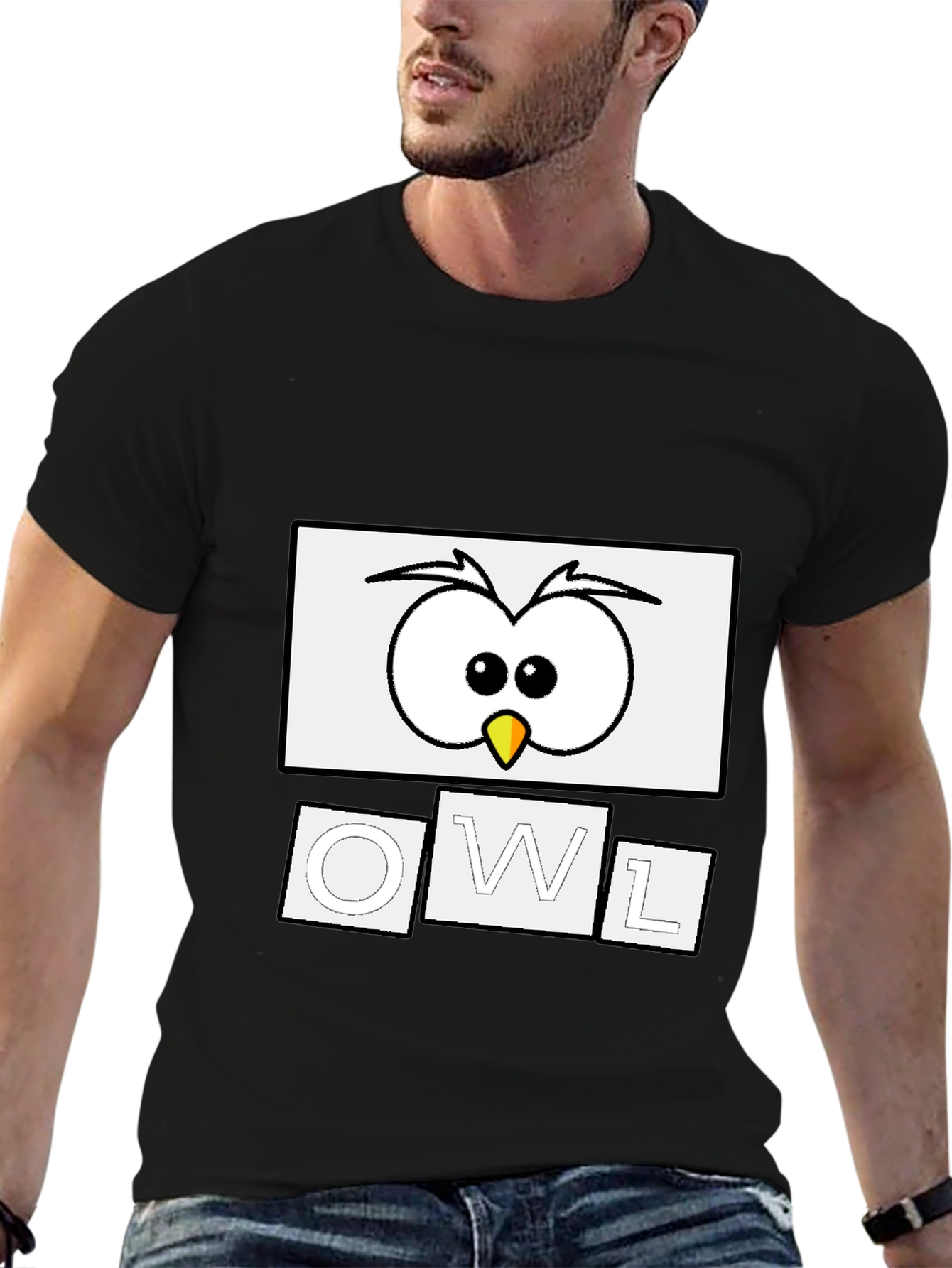 Black Cool Owl Graphic Tee - Black Cotton Blend Shirt view 6