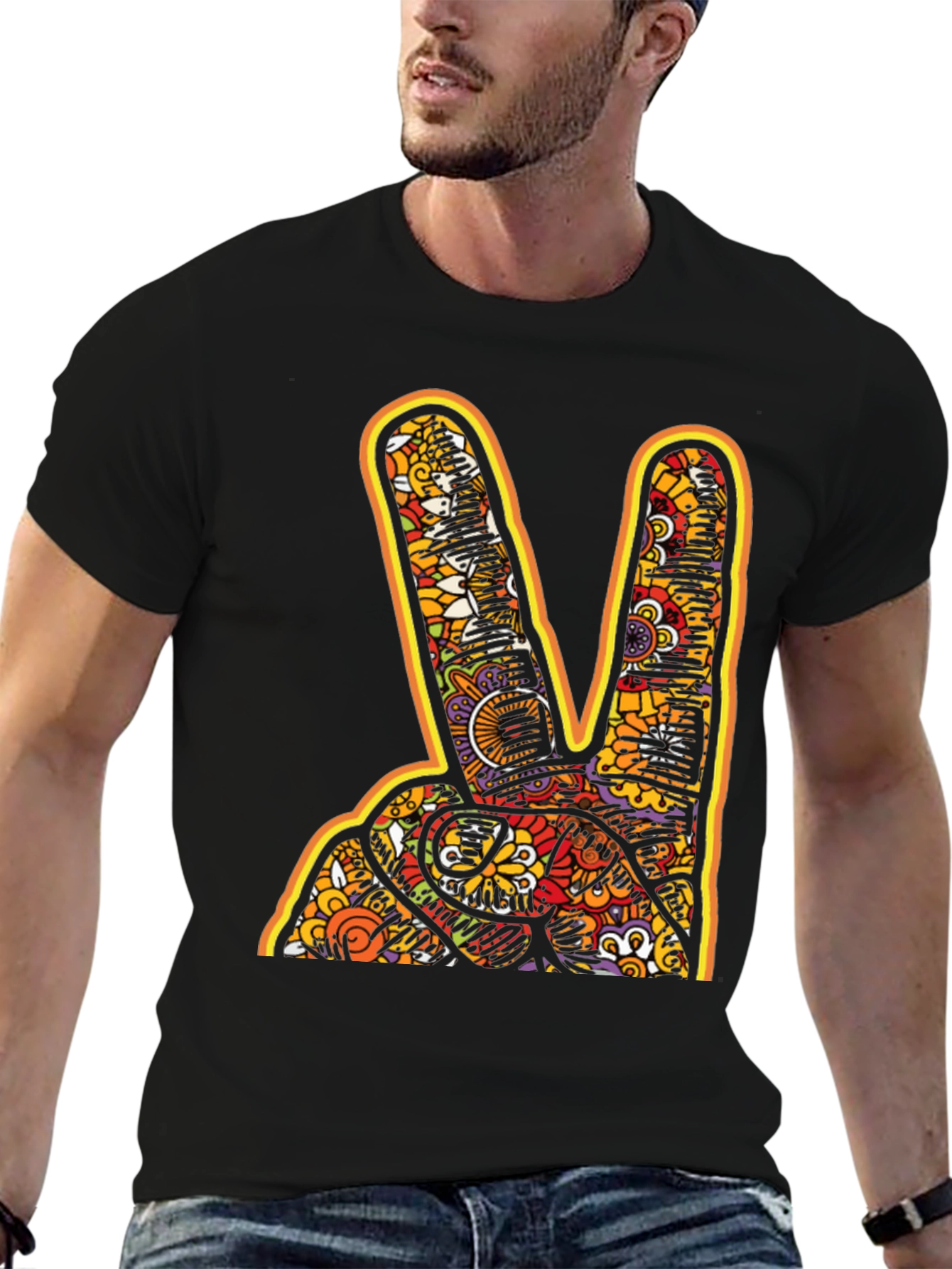 Black Peace Sign Graphic Tee - Groovy Retro Style view 6