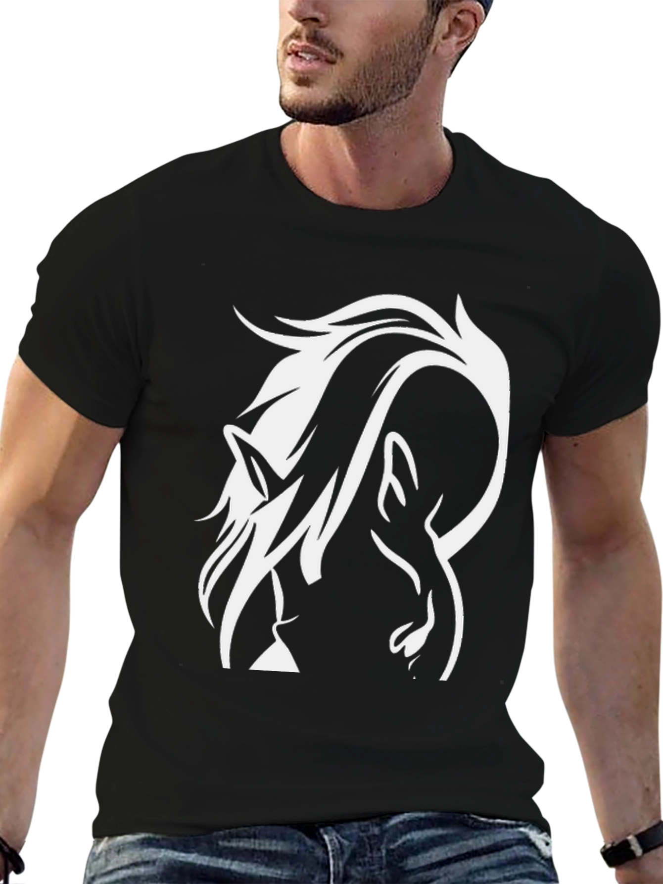 Black Horse Silhouette Graphic Tee - Black Cotton view 6