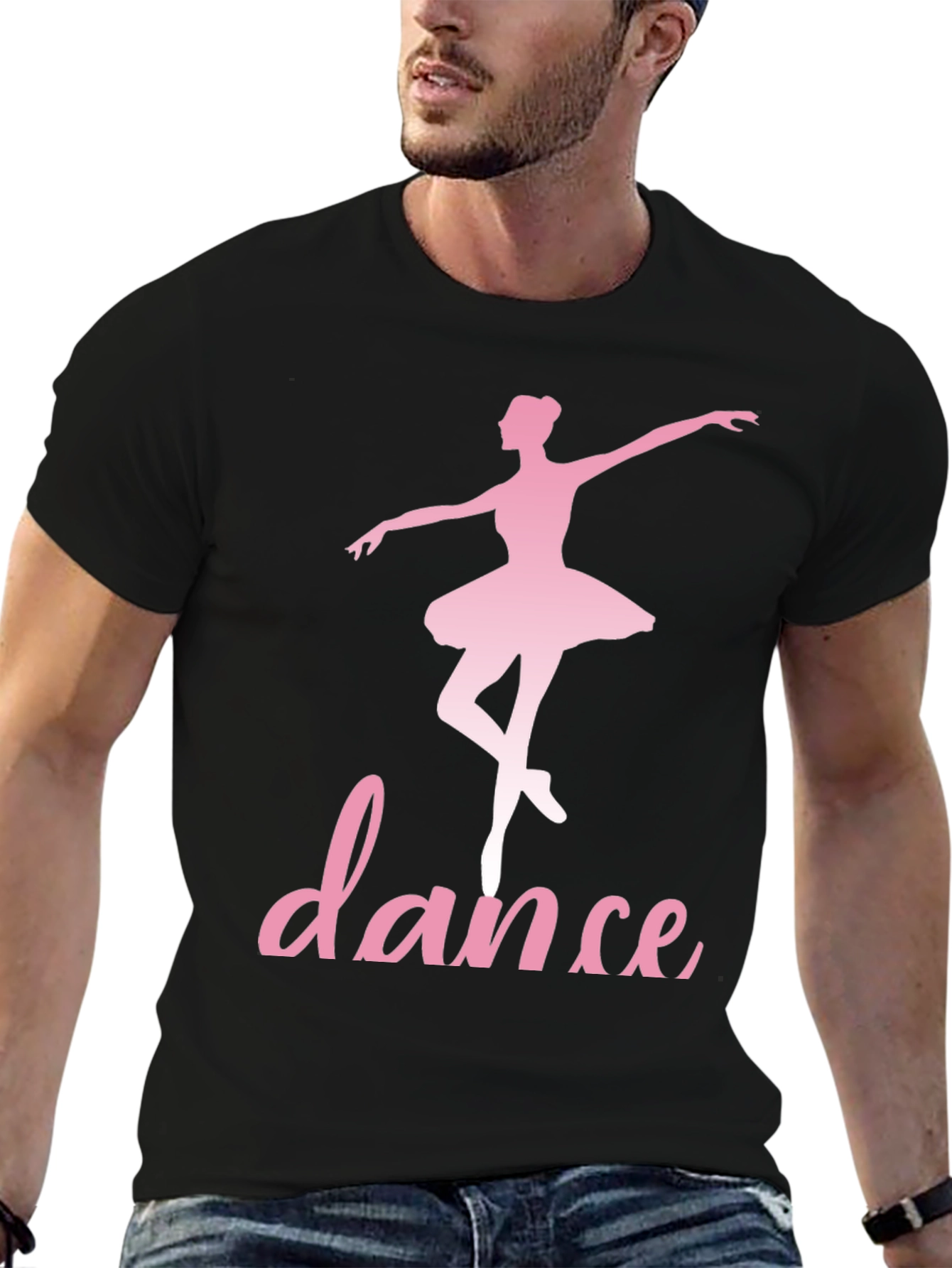 Black Dance Ballerina T-Shirt - Pink Design on Black view 6