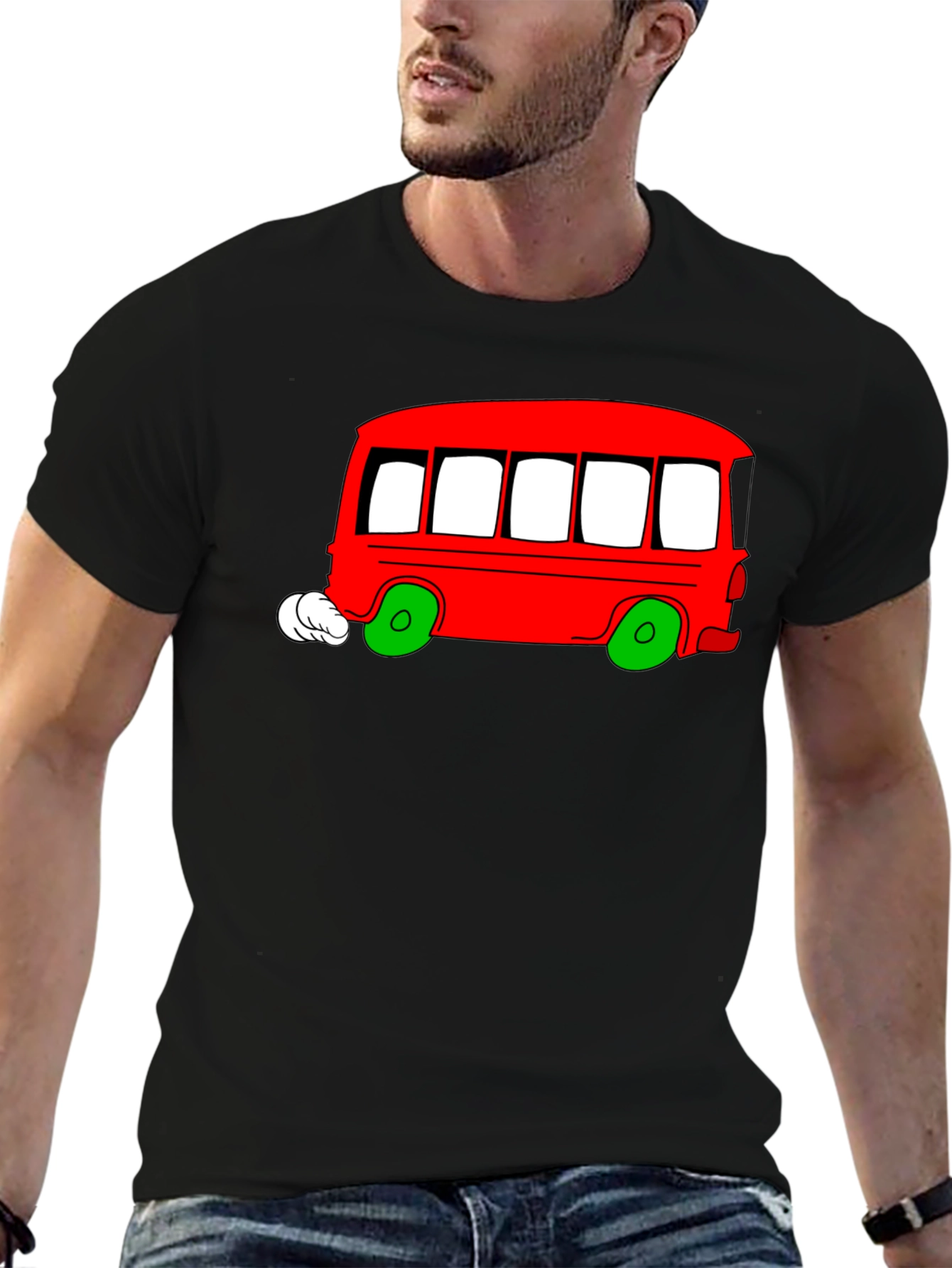 Black Cartoon Bus Graphic T-Shirt view 6