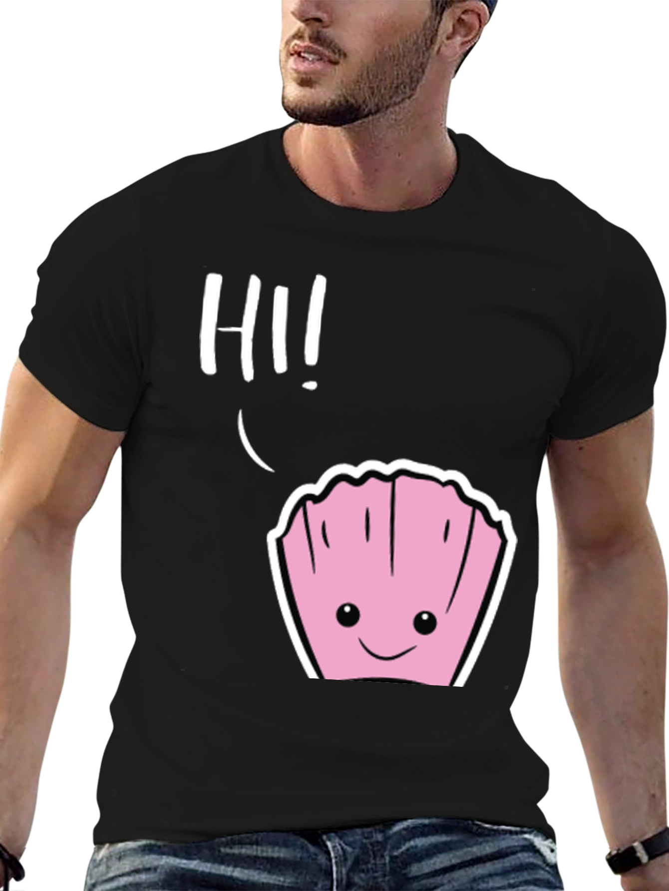 Black Cute Clam 'Hi!' Graphic Tee - Soft Cotton Comfort view 6