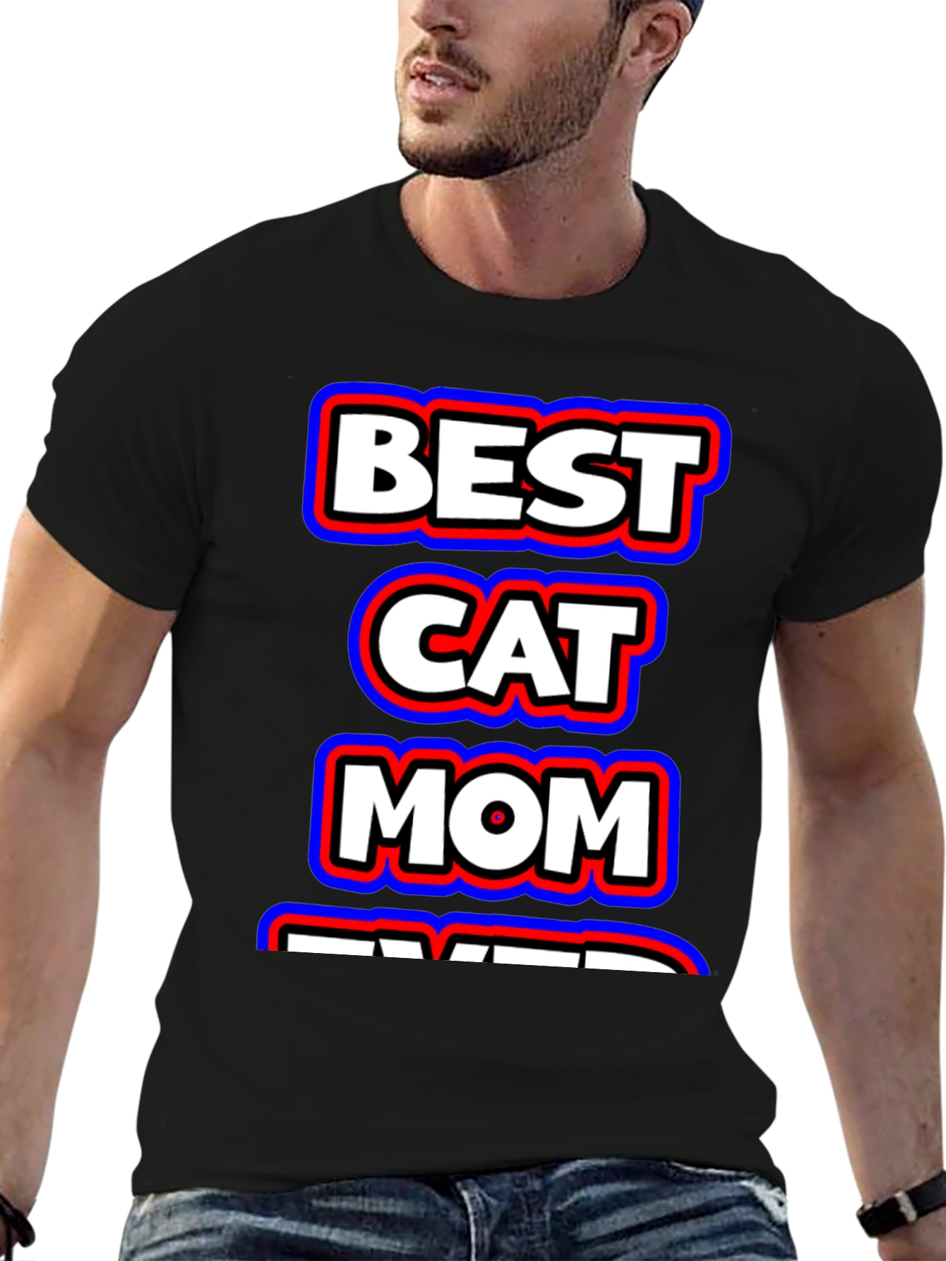 Black Best Cat Mom Ever Black Graphic T-Shirt view 6
