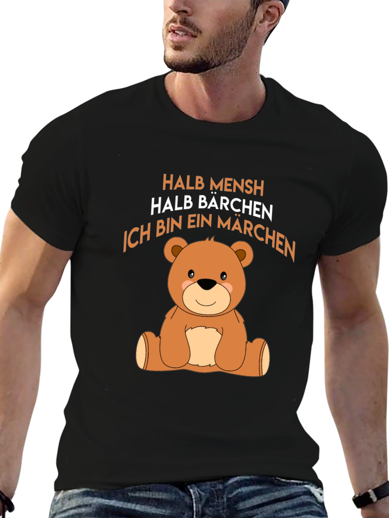 Black Halb Mensch Halb Barchen Bear Graphic T-Shirt view 6
