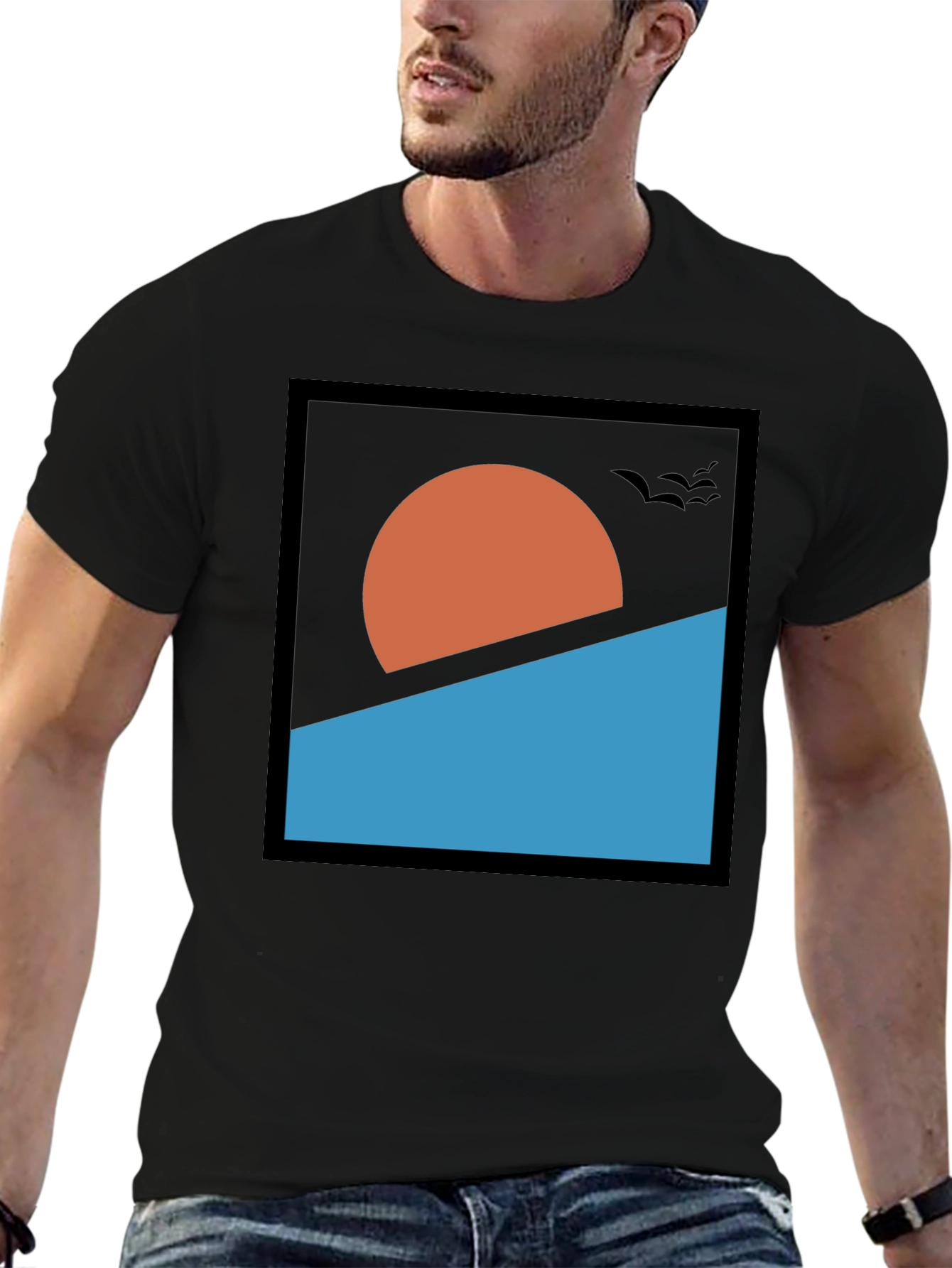 Black Abstract Sunset Graphic Tee - Modern Design view 6