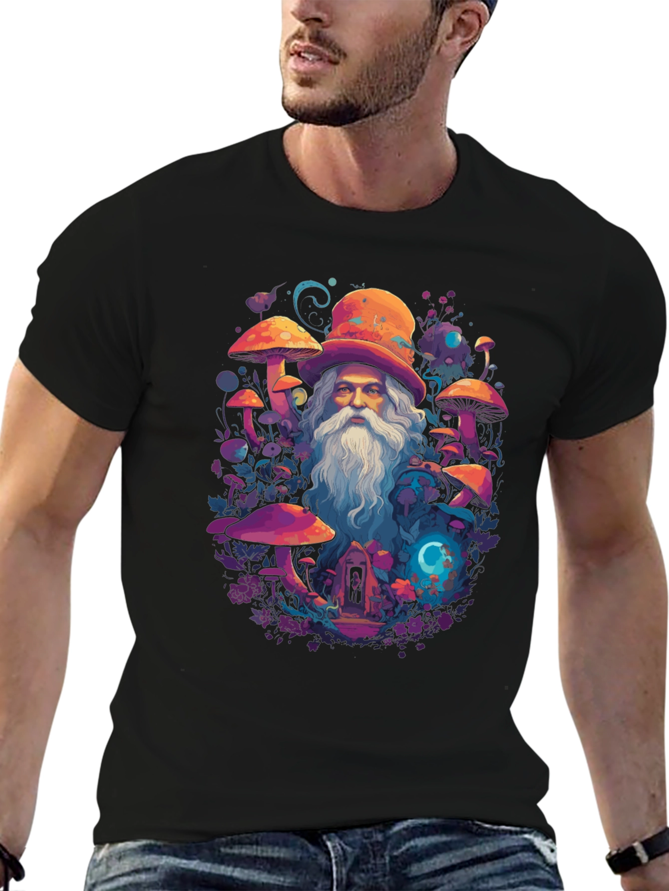 Black Wizard Mushroom Graphic Tee view 6