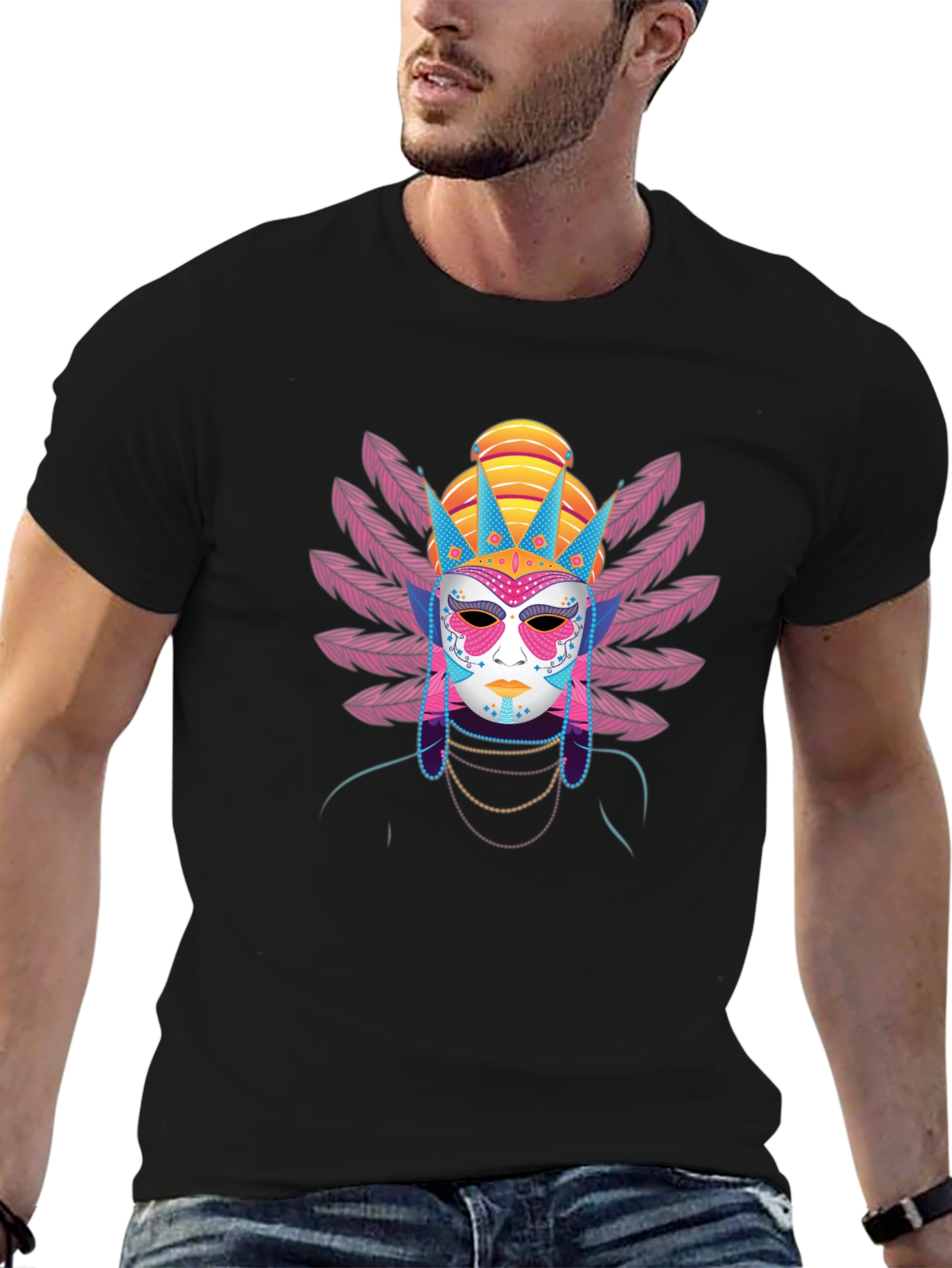 Black Masked Festival Graphic Tee - Unique Design view 6