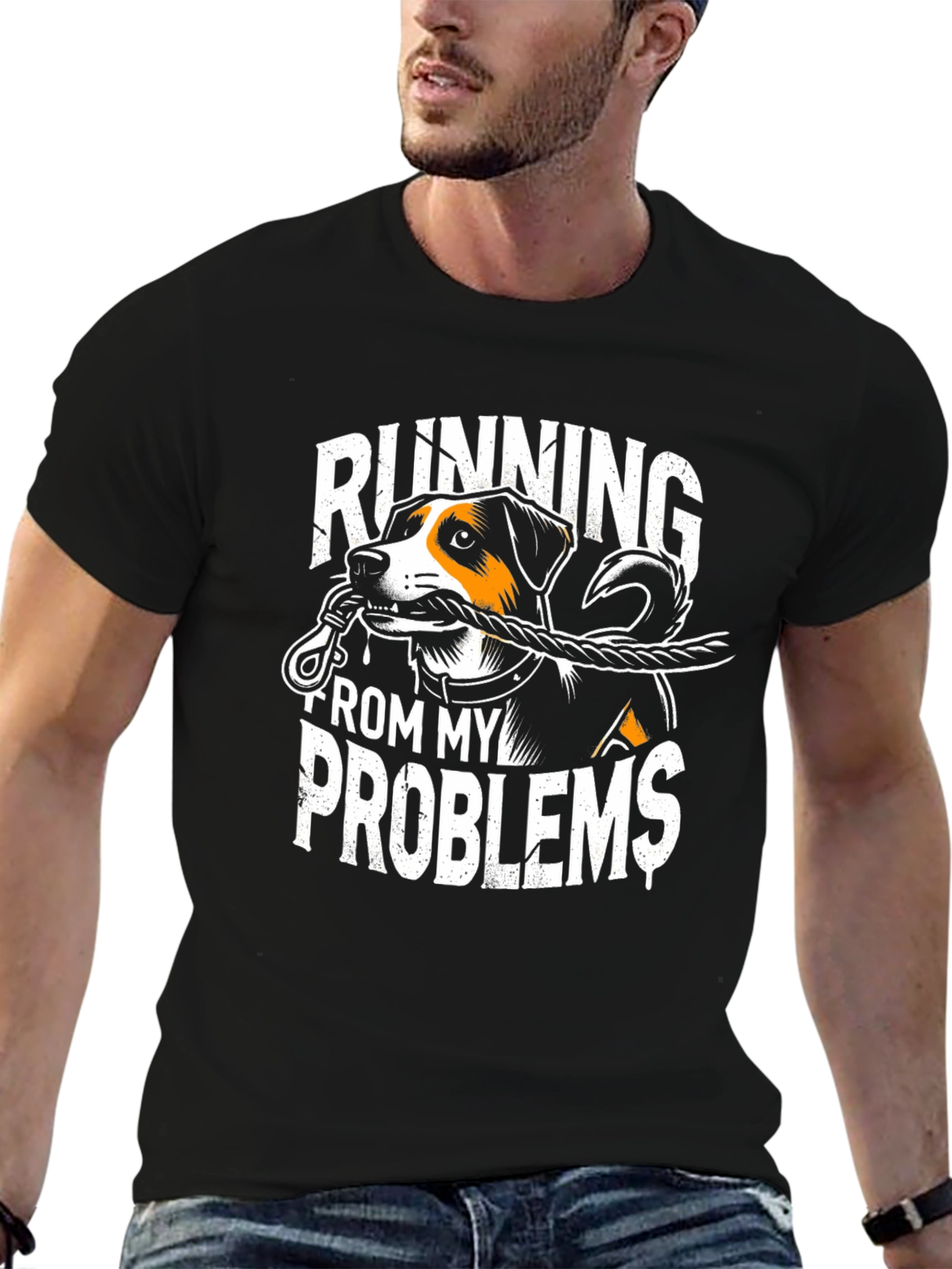 Black Running From My Problems Dog Graphic T-Shirt view 6