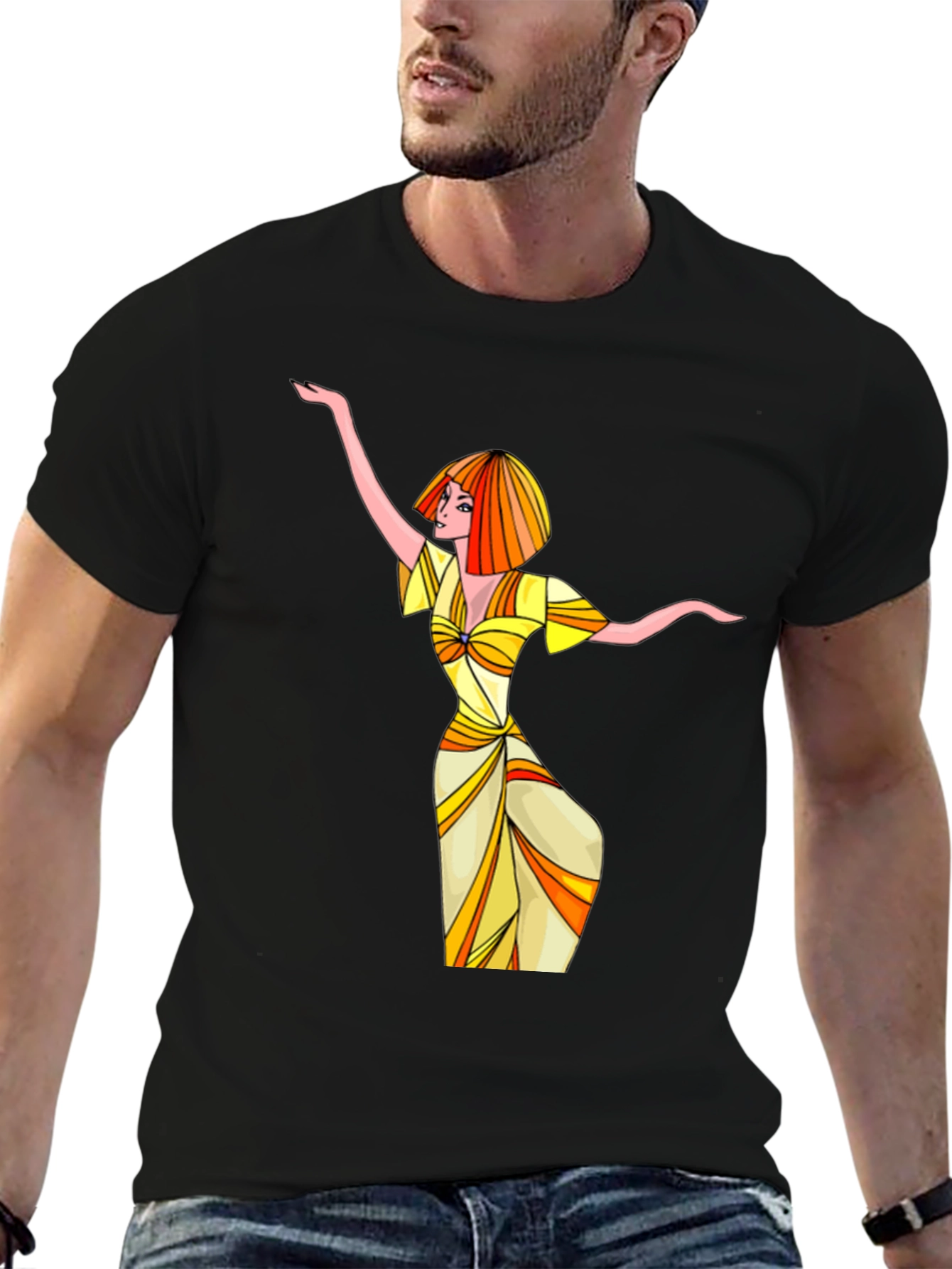 Black Groovy Retro Woman Graphic T-Shirt view 6