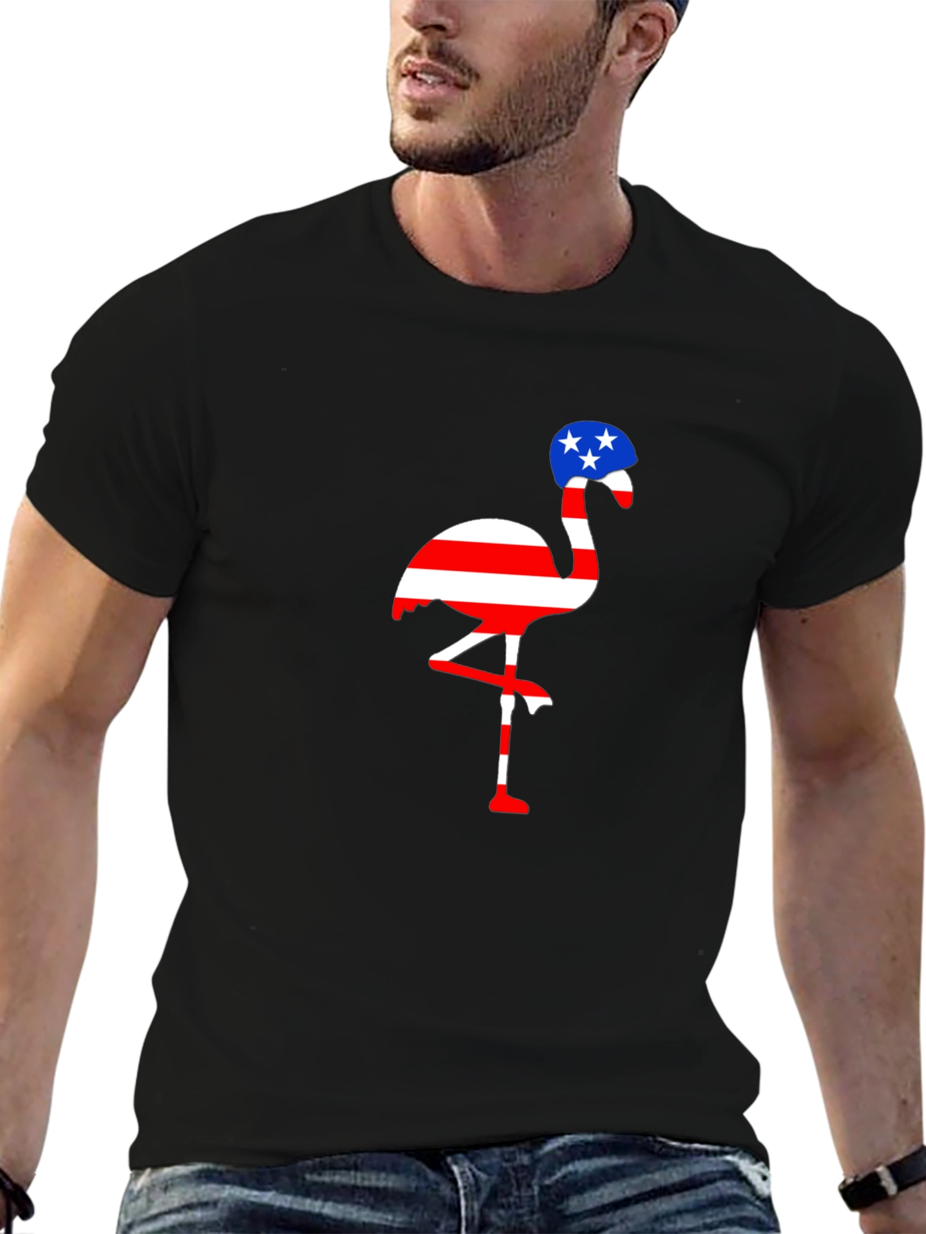Black Patriotic Flamingo T-Shirt, American Flag Design view 6