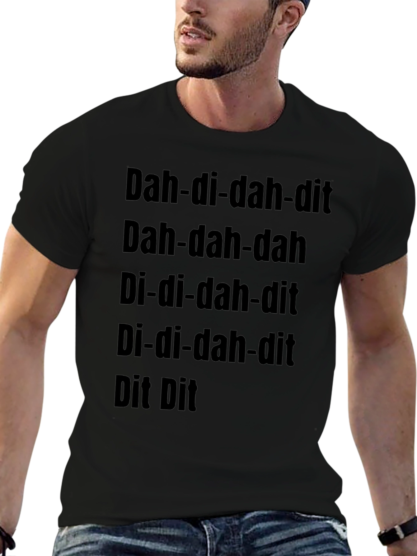 Black Morse Code Inspired Graphic Tee - Dah-di-dah-dit view 6