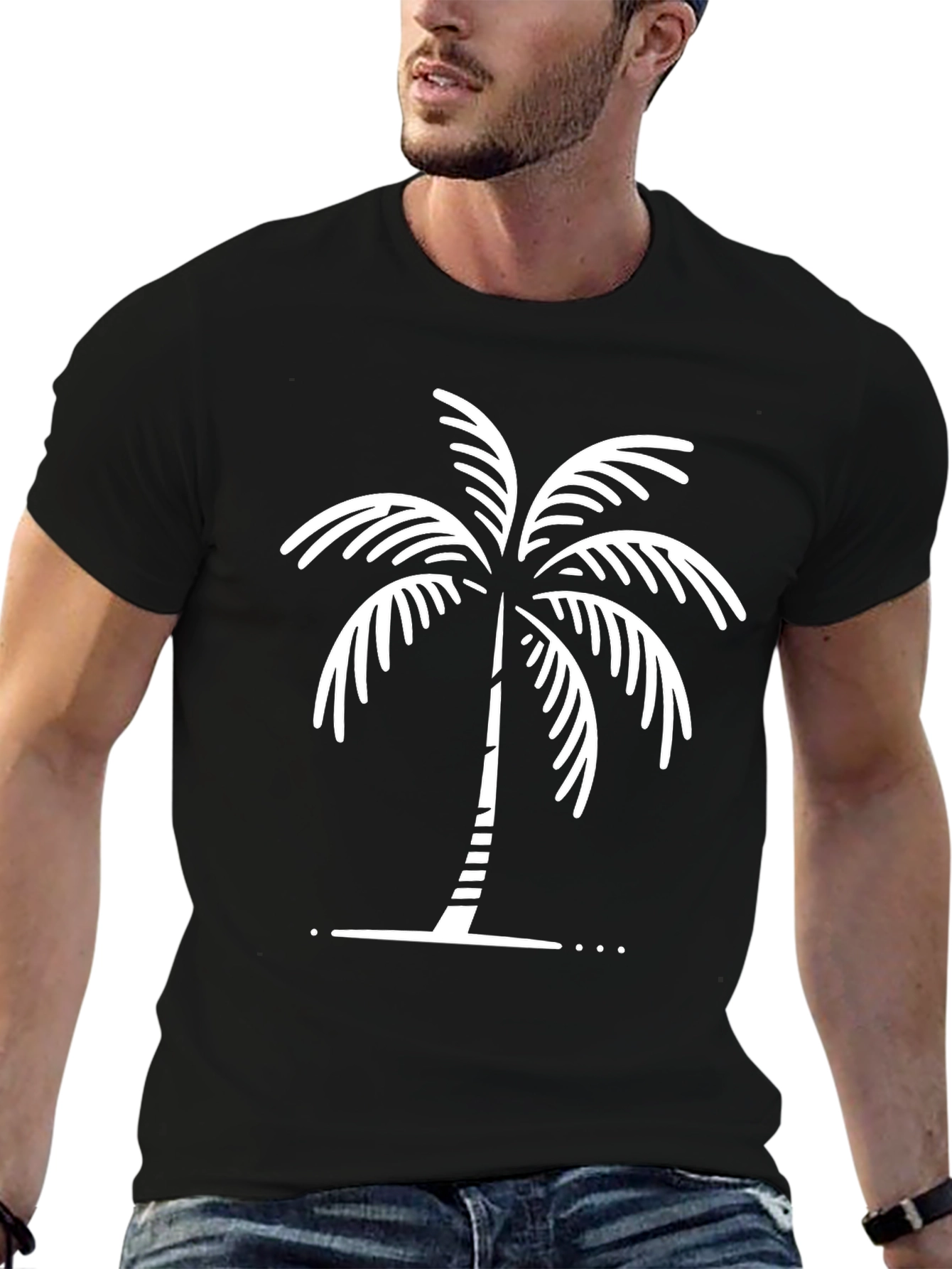 Black Palm Tree Graphic Tee - Relaxed Fit Cotton Shirt view 6