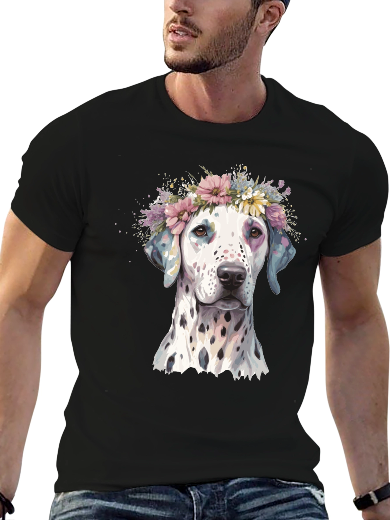 Black Dog Flower Crown Graphic T-Shirt view 6