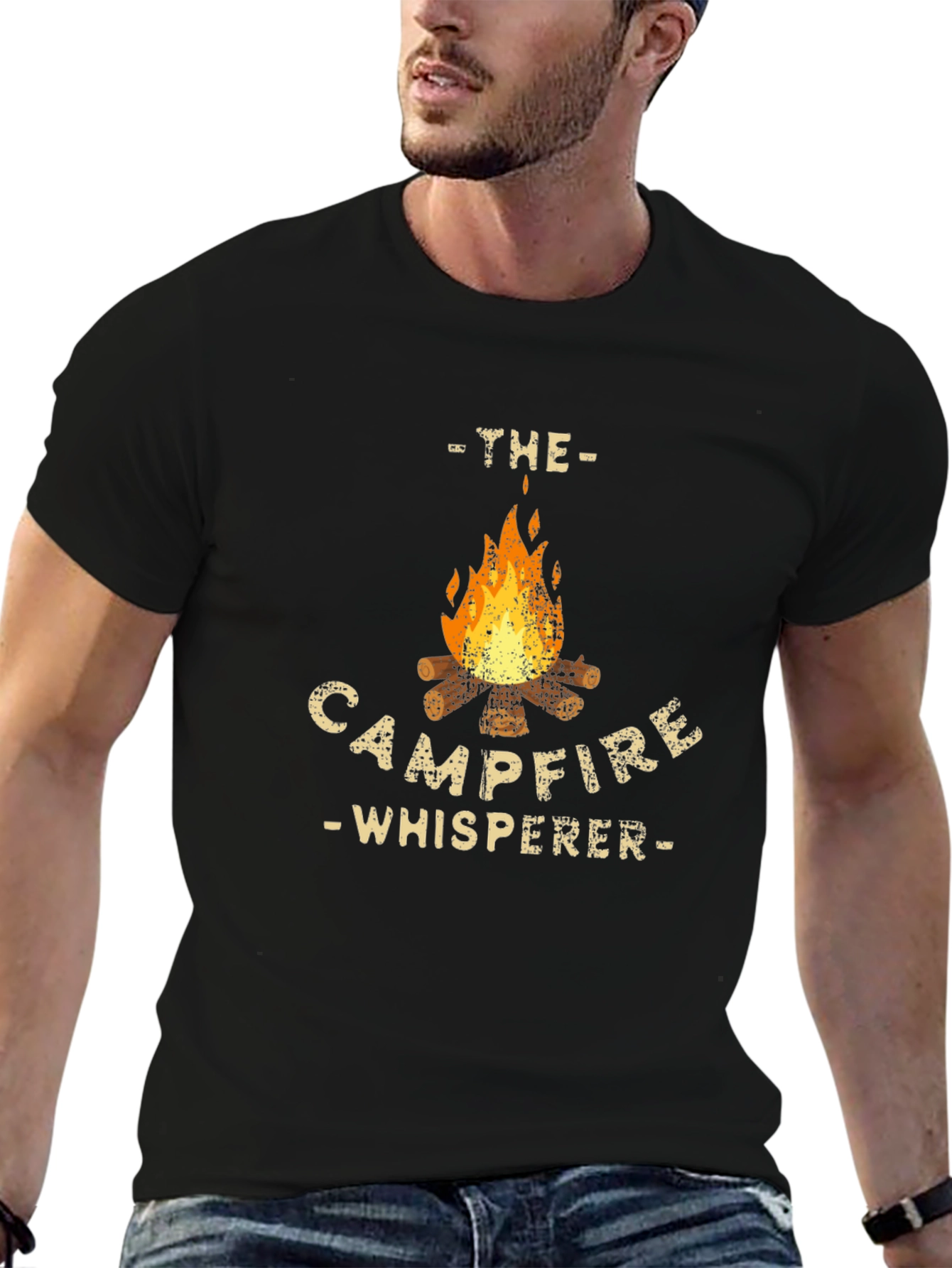 Black Campfire Whisperer Graphic Tee - Black Cotton T-Shirt view 6