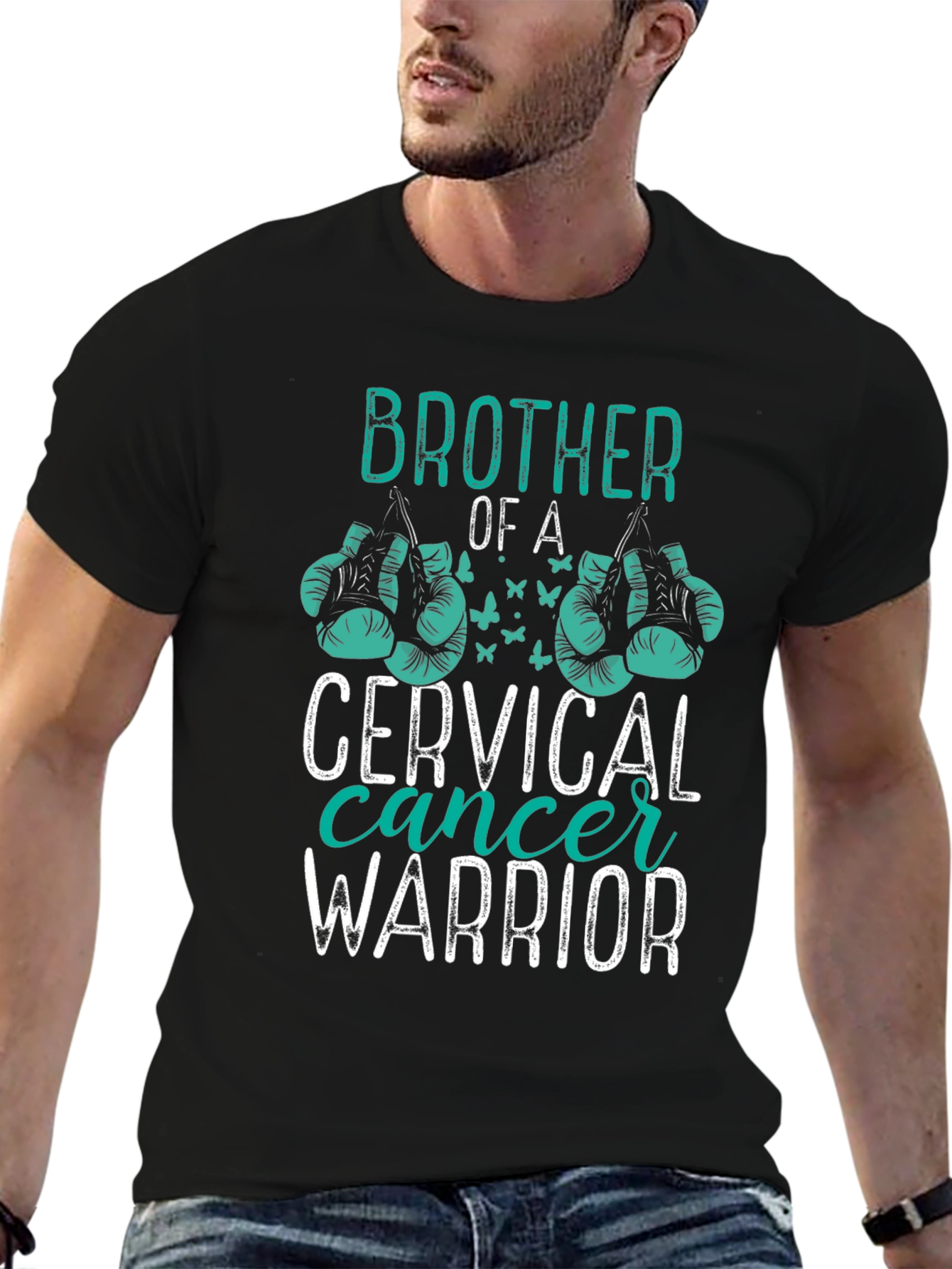 Black Brother of a Cervical Cancer Warrior T-Shirt view 6