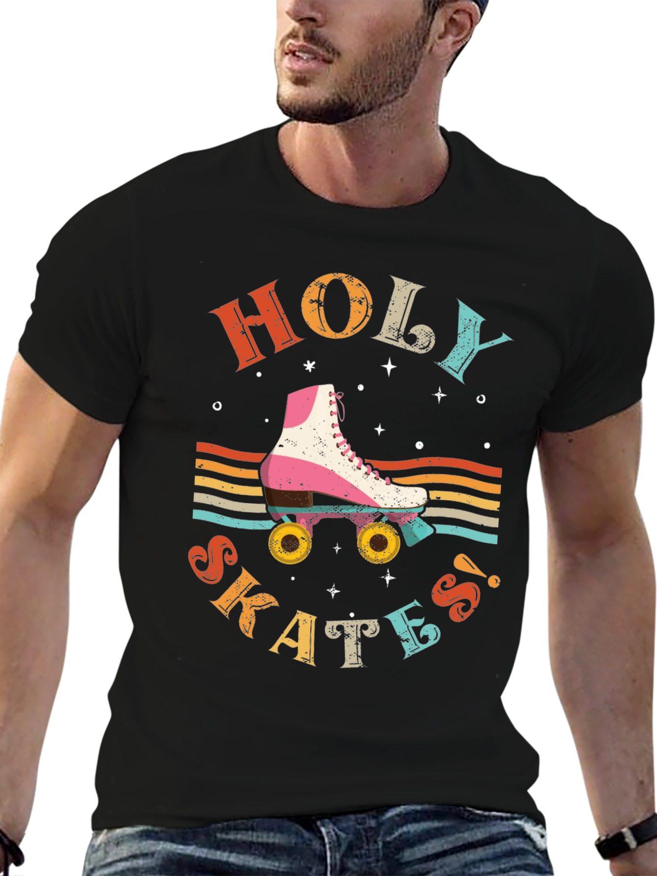 Black Retro Holy Skates Graphic T-Shirt view 6