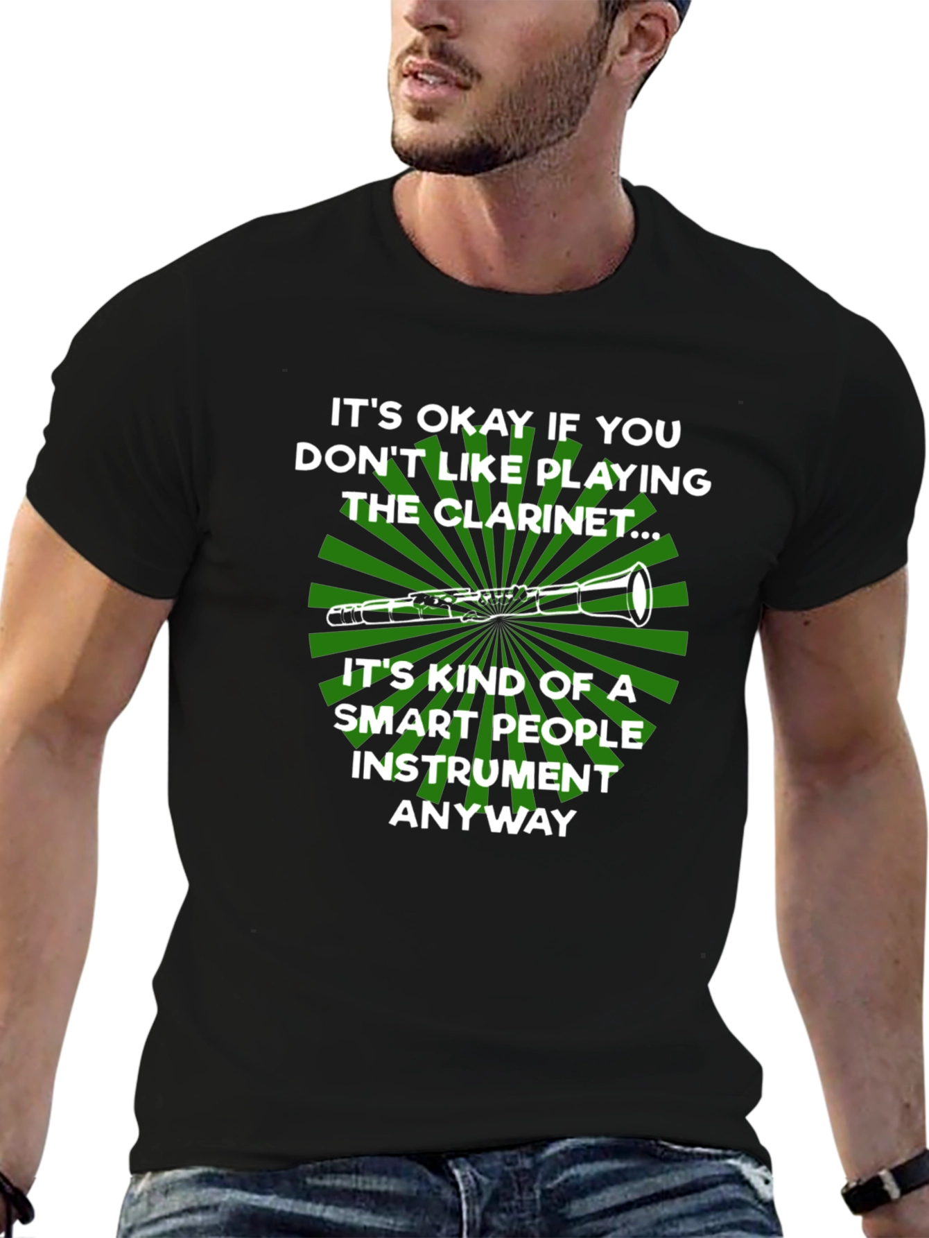 Black Funny Clarinet Player T-Shirt: Smart People Instrument view 6