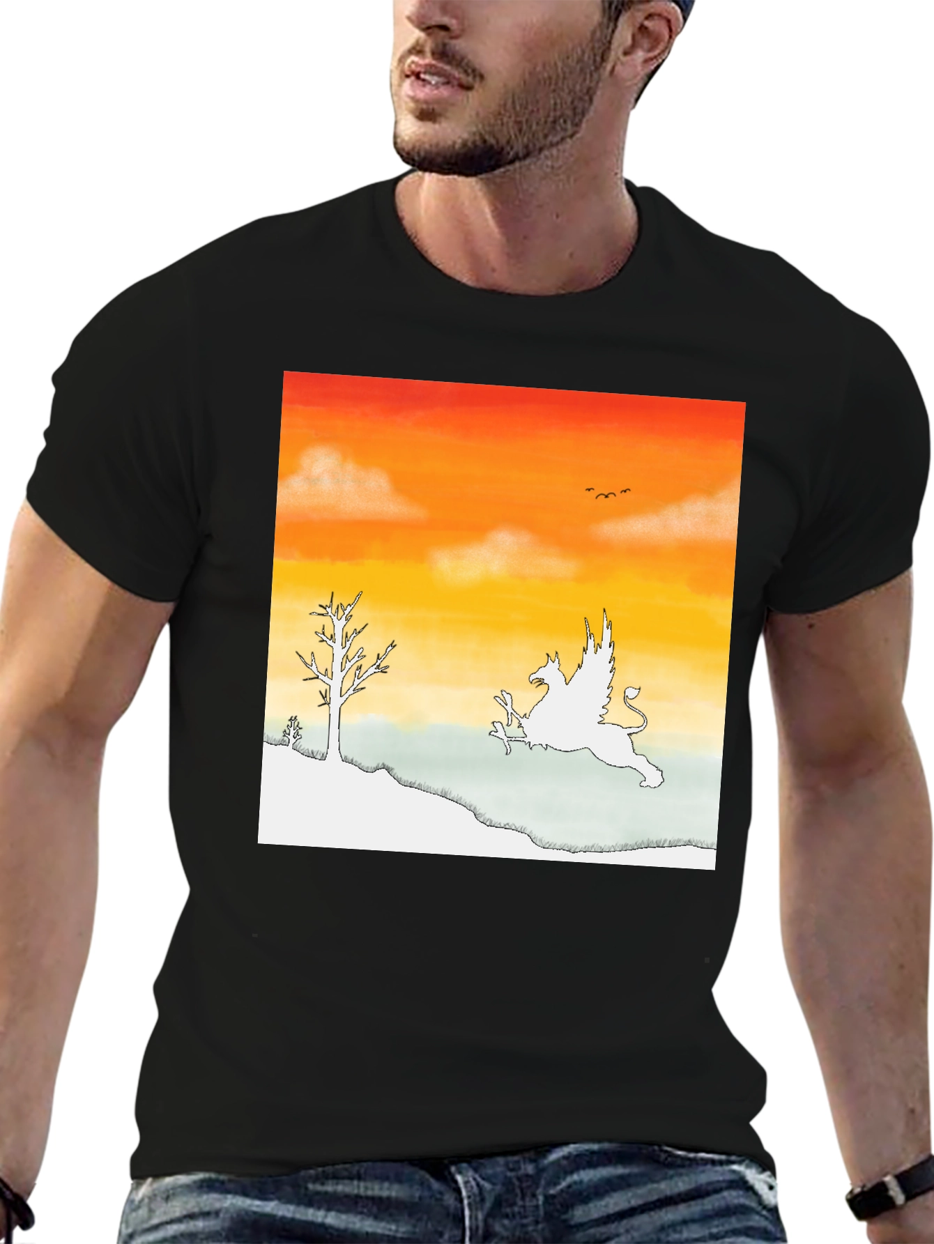 Black Griffin Sunset Graphic Tee - Fantasy Inspired Art view 6
