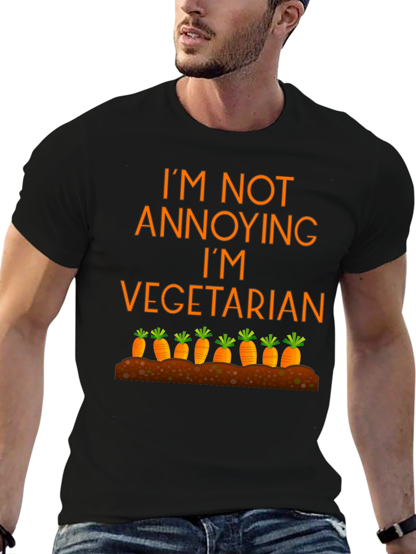 Black Vegetarian Graphic Tee - Funny Carrot Design view 6