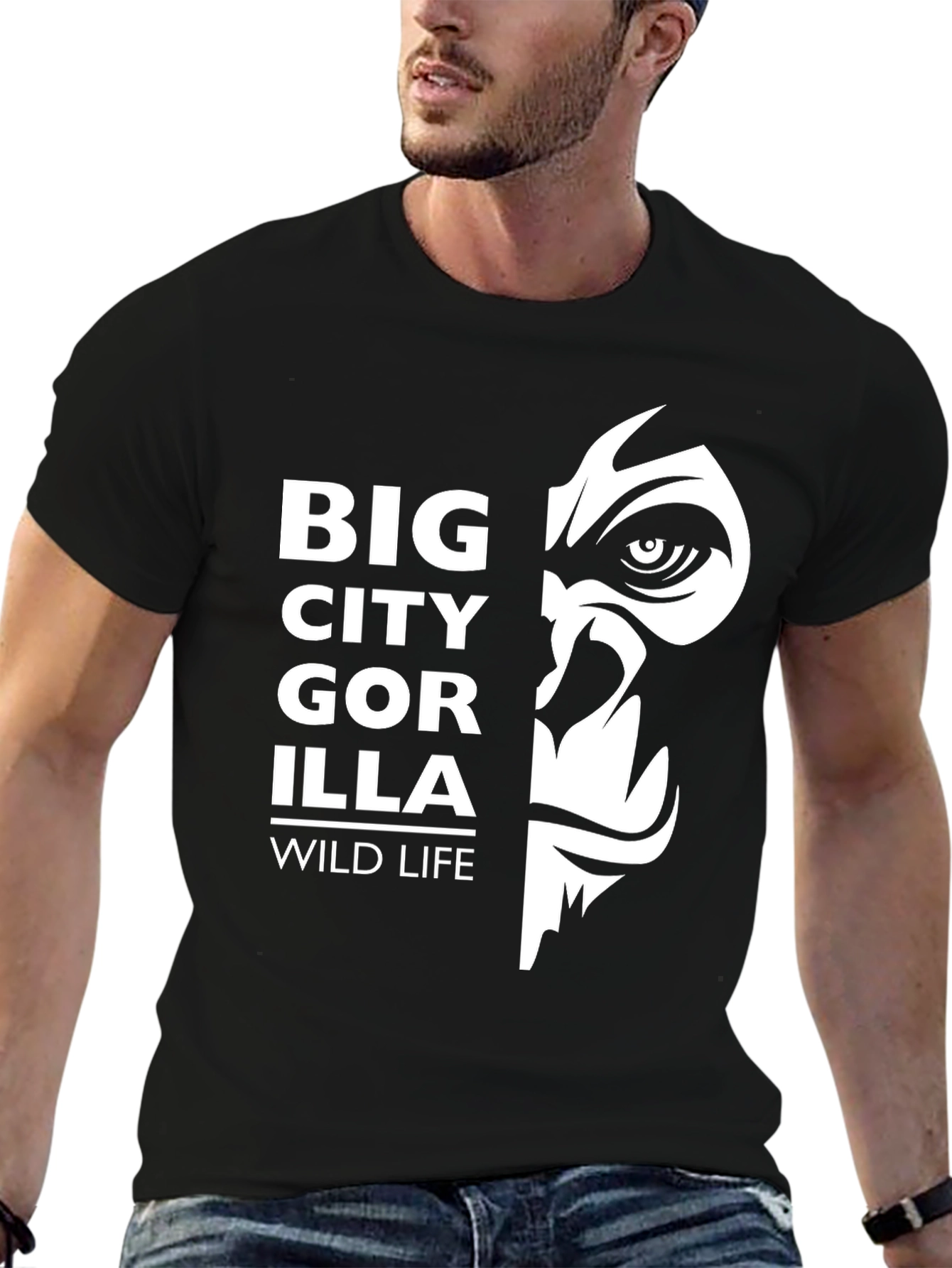 Black Big City Gorilla Wildlife T-Shirt - Black view 6