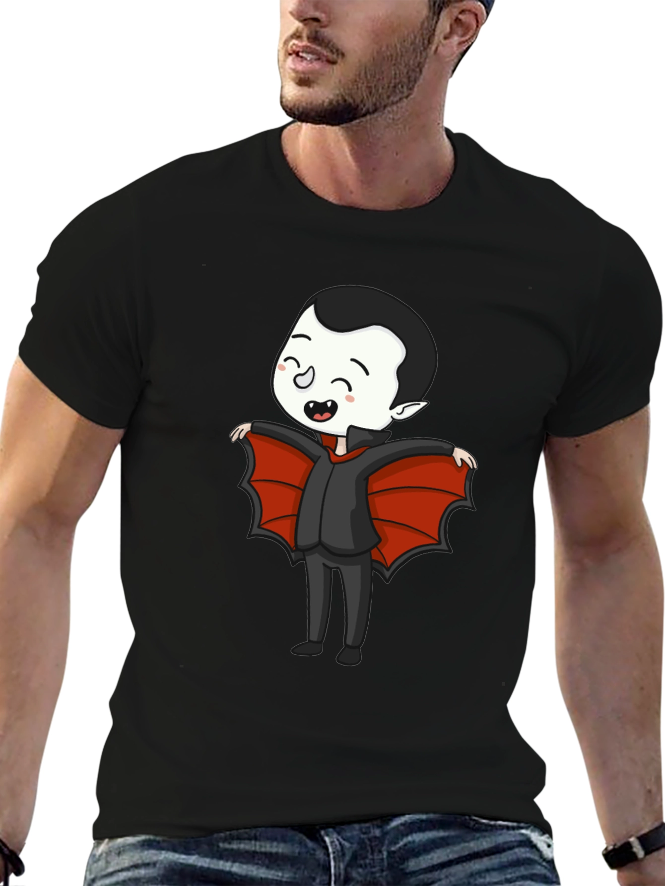 Black Cute Cartoon Vampire T-Shirt view 6