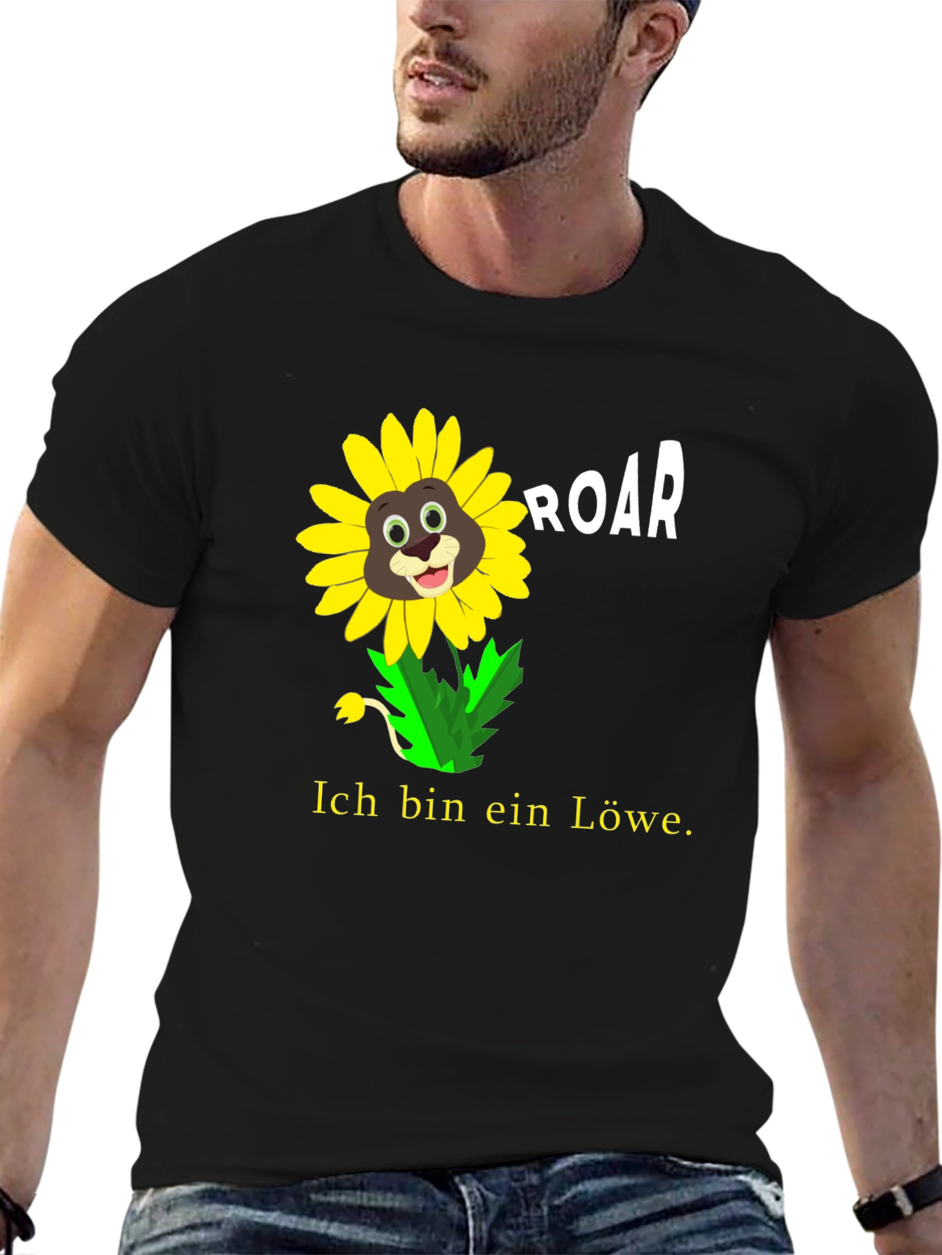 Black Ich Bin Ein Lowe Sunflower Lion Graphic T-Shirt view 6