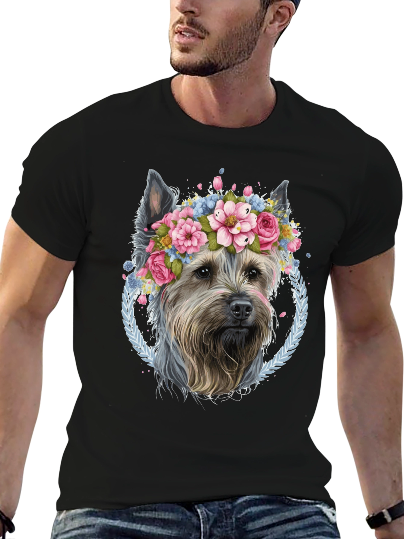 Black Dog Lover T-Shirt - Floral Crown Yorkie Tee view 6