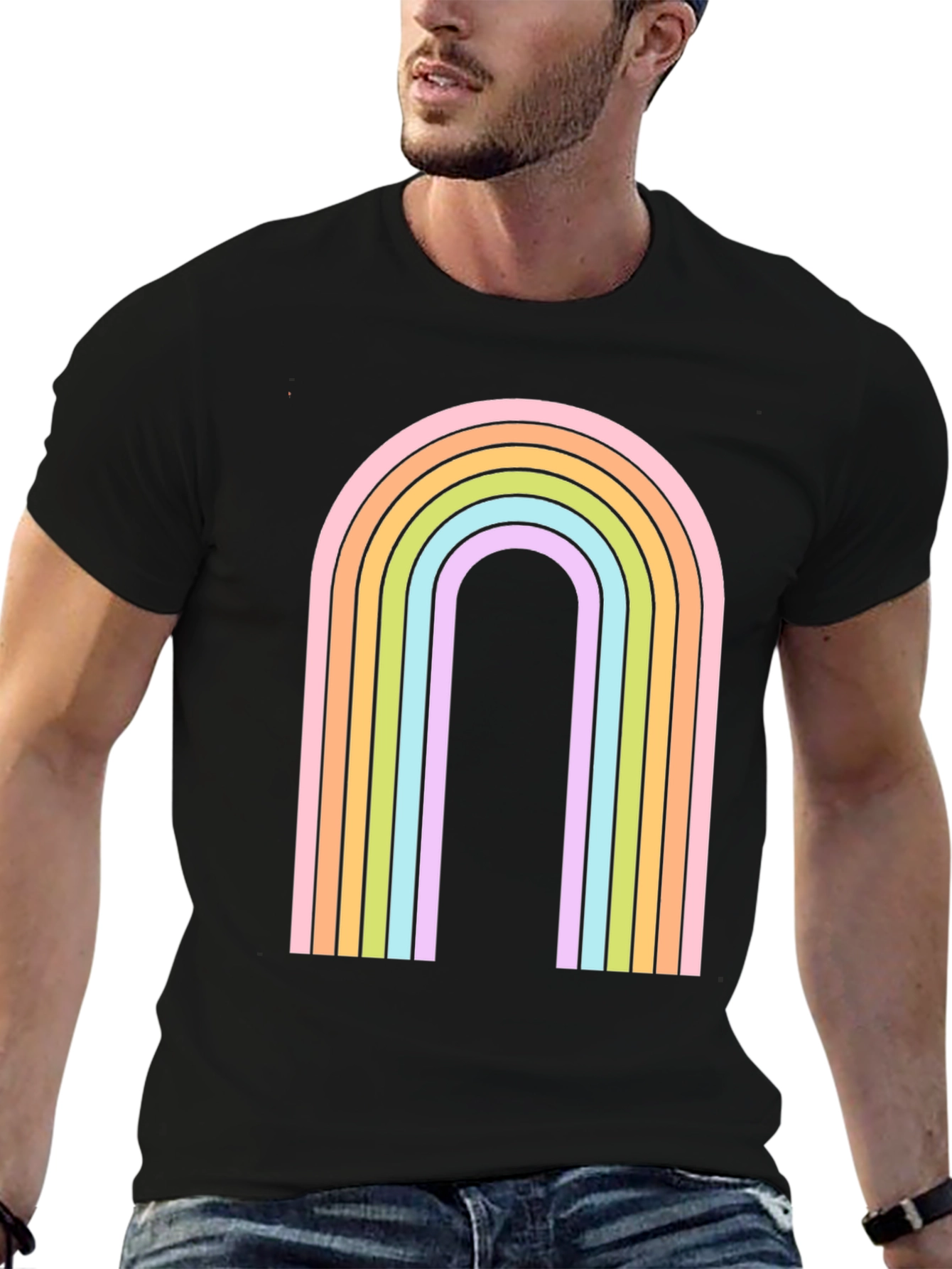 Black Retro Rainbow Arch Graphic Tee - Black view 6