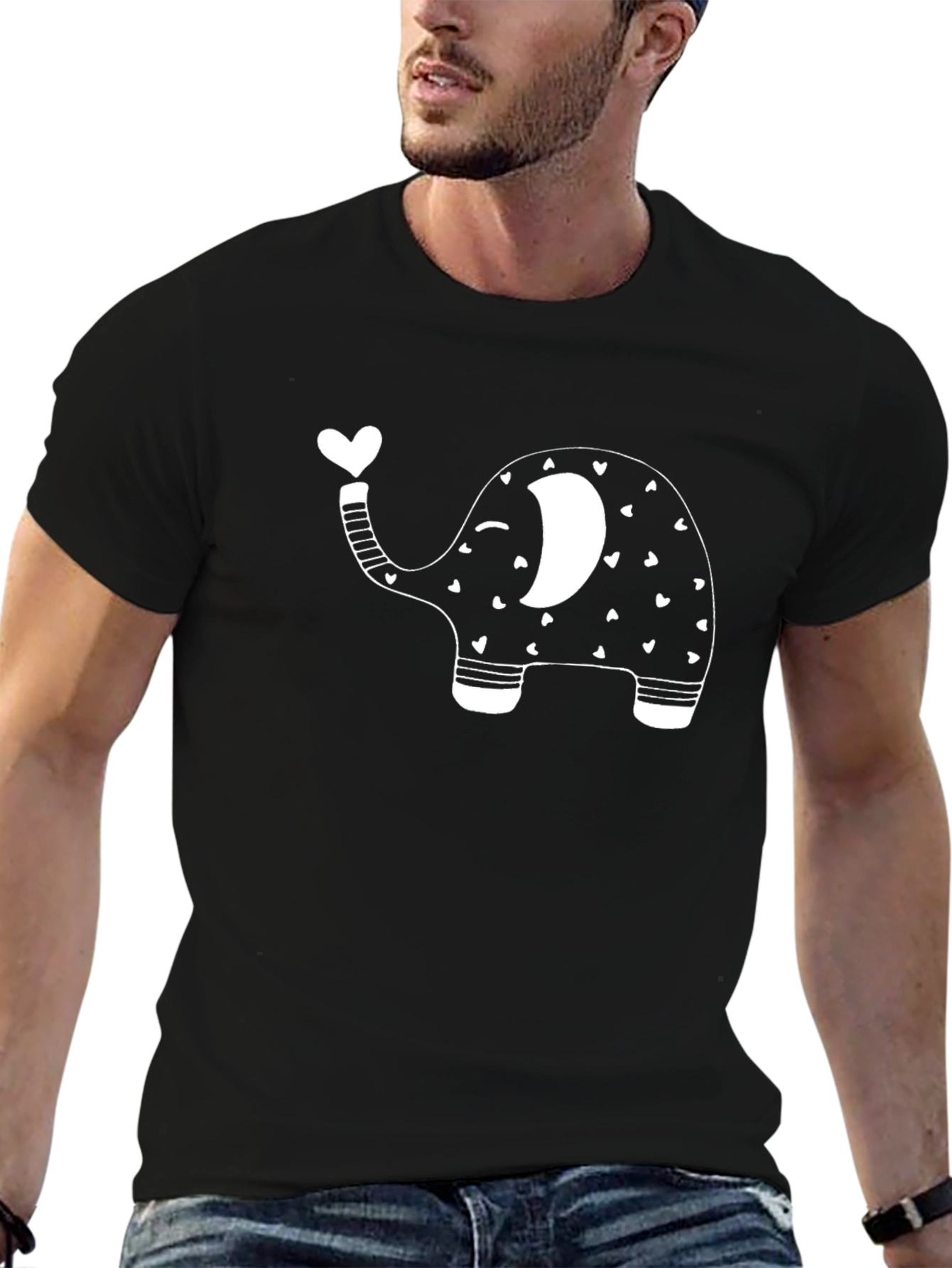 Black Cute Elephant Heart T-Shirt - Black Cotton Tee view 6