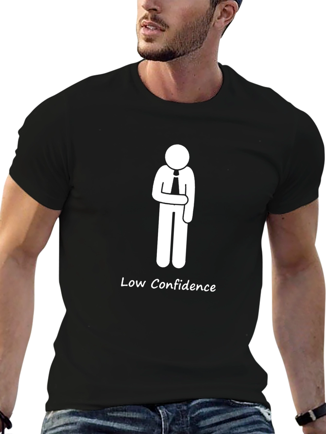 Black Low Confidence Funny Graphic Tee - Black T-Shirt view 6