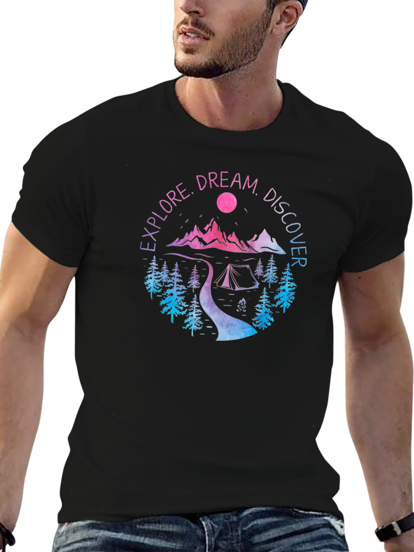 Black Explore Dream Discover Graphic Tee - Adventure Awaits! view 6