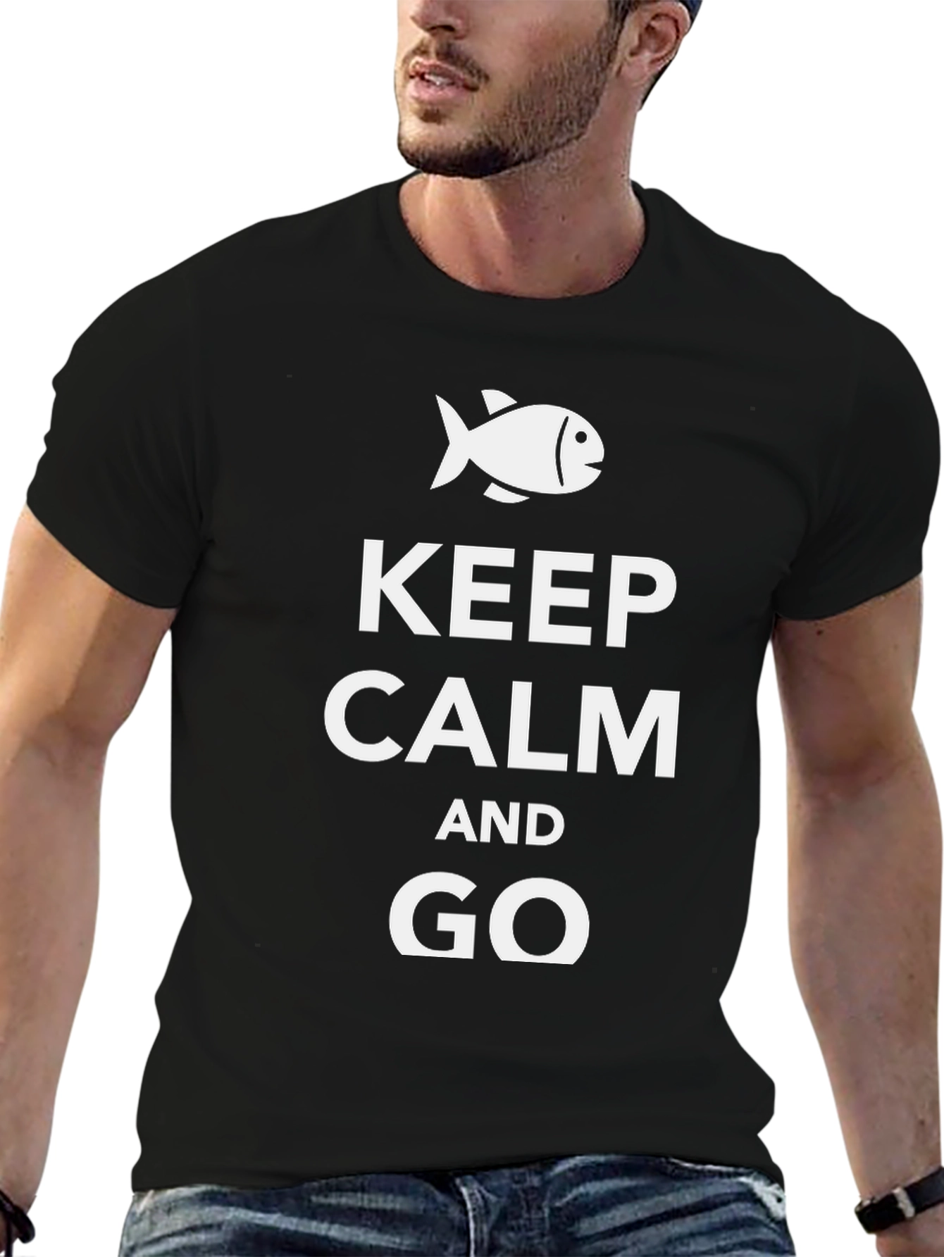 Black Keep Calm and Go Fishing Black T-Shirt view 6