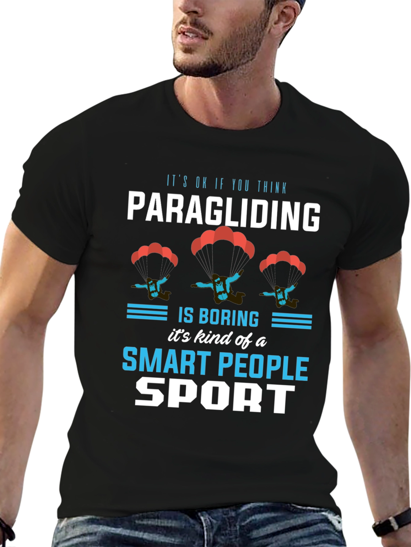 Black Paragliding Smart People Sport T-Shirt view 6