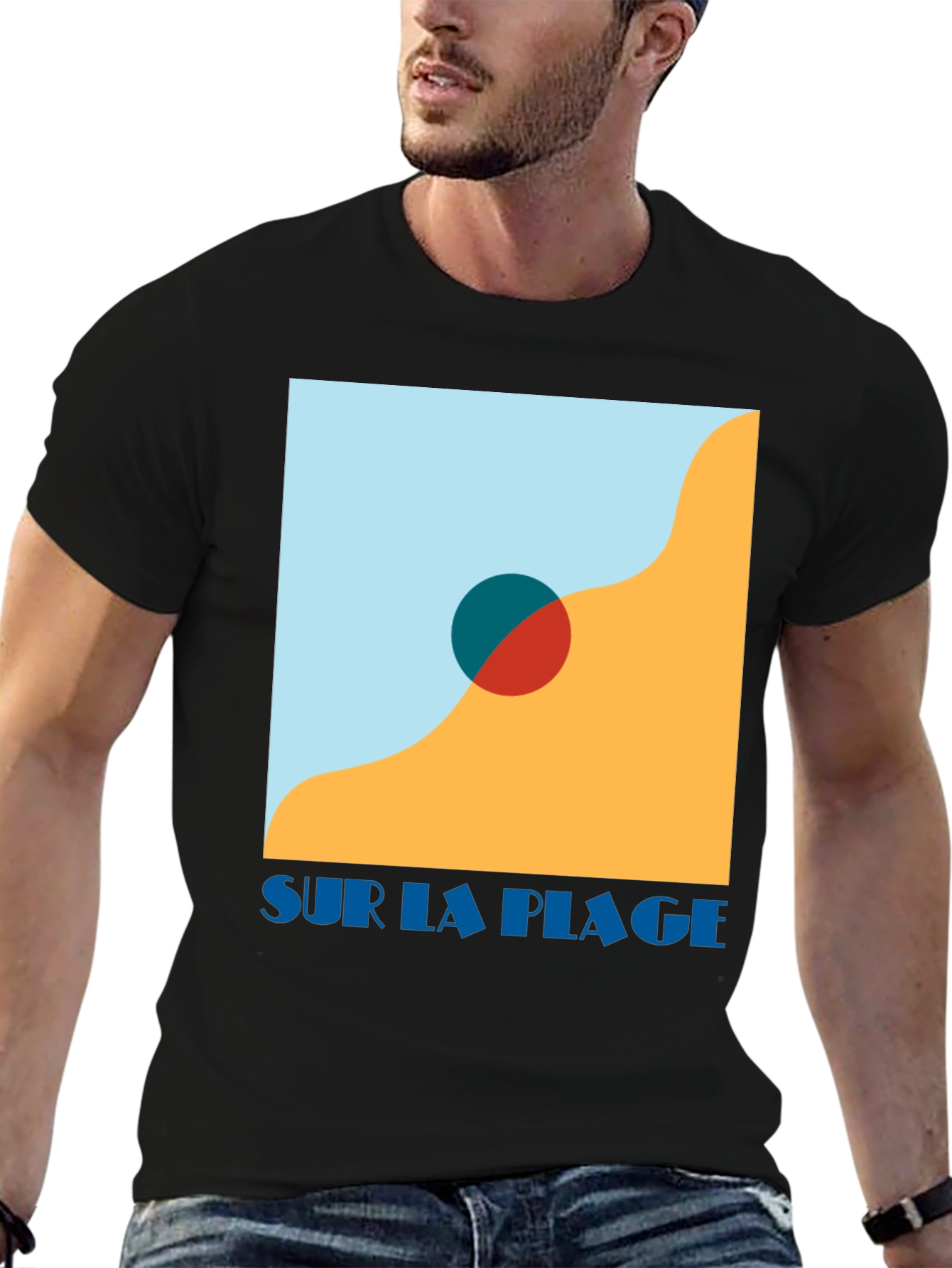 Black Sur La Plage Graphic Tee - Black Cotton T-Shirt view 6