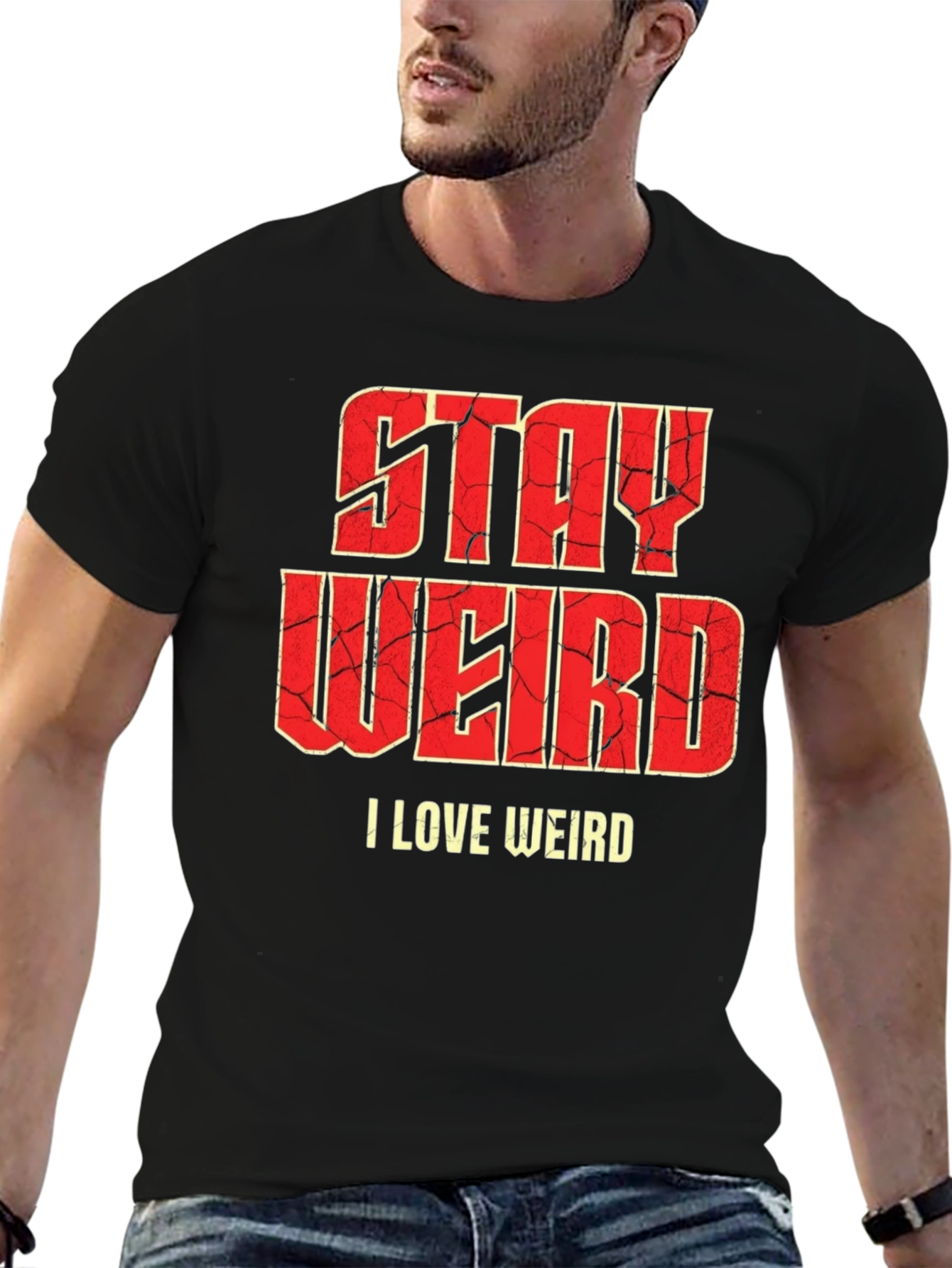 Black Stay Weird Graphic T-Shirt - Funny Slogan Tee view 6