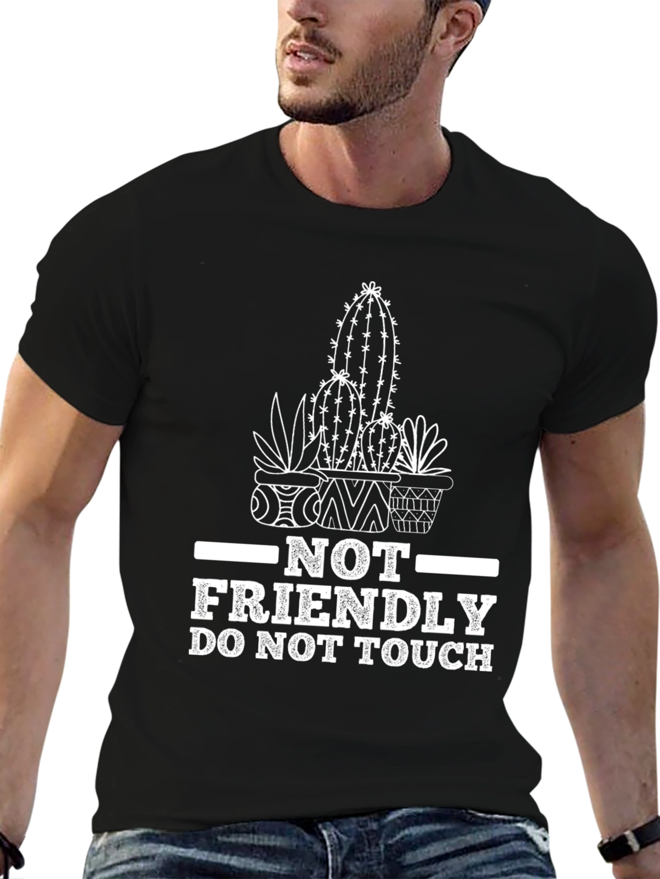 Black Not Friendly Do Not Touch Cactus Graphic Tee view 6
