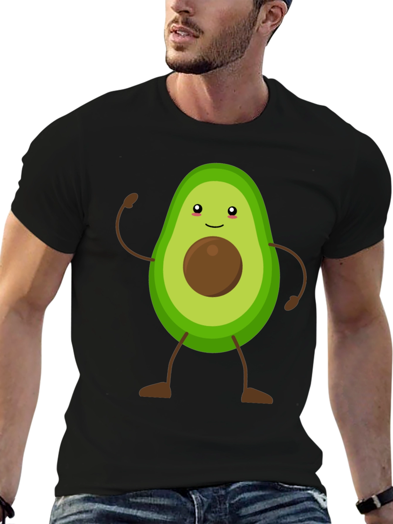 Avocado Cartoon Graphic T-Shirt - Black Casual Tee - 6