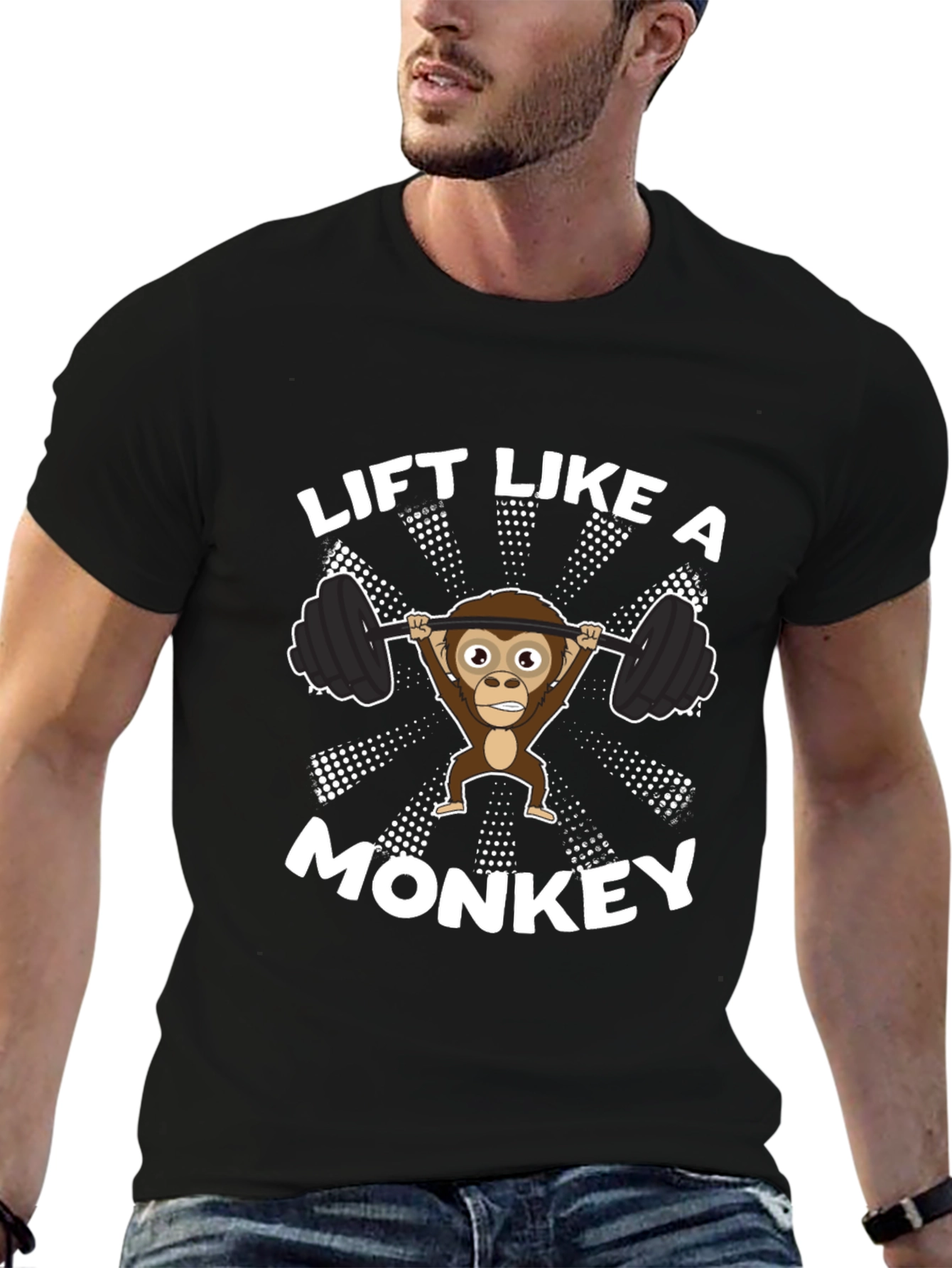 Black Lift Like a Monkey T-Shirt - Funny Gym Workout Tee view 6