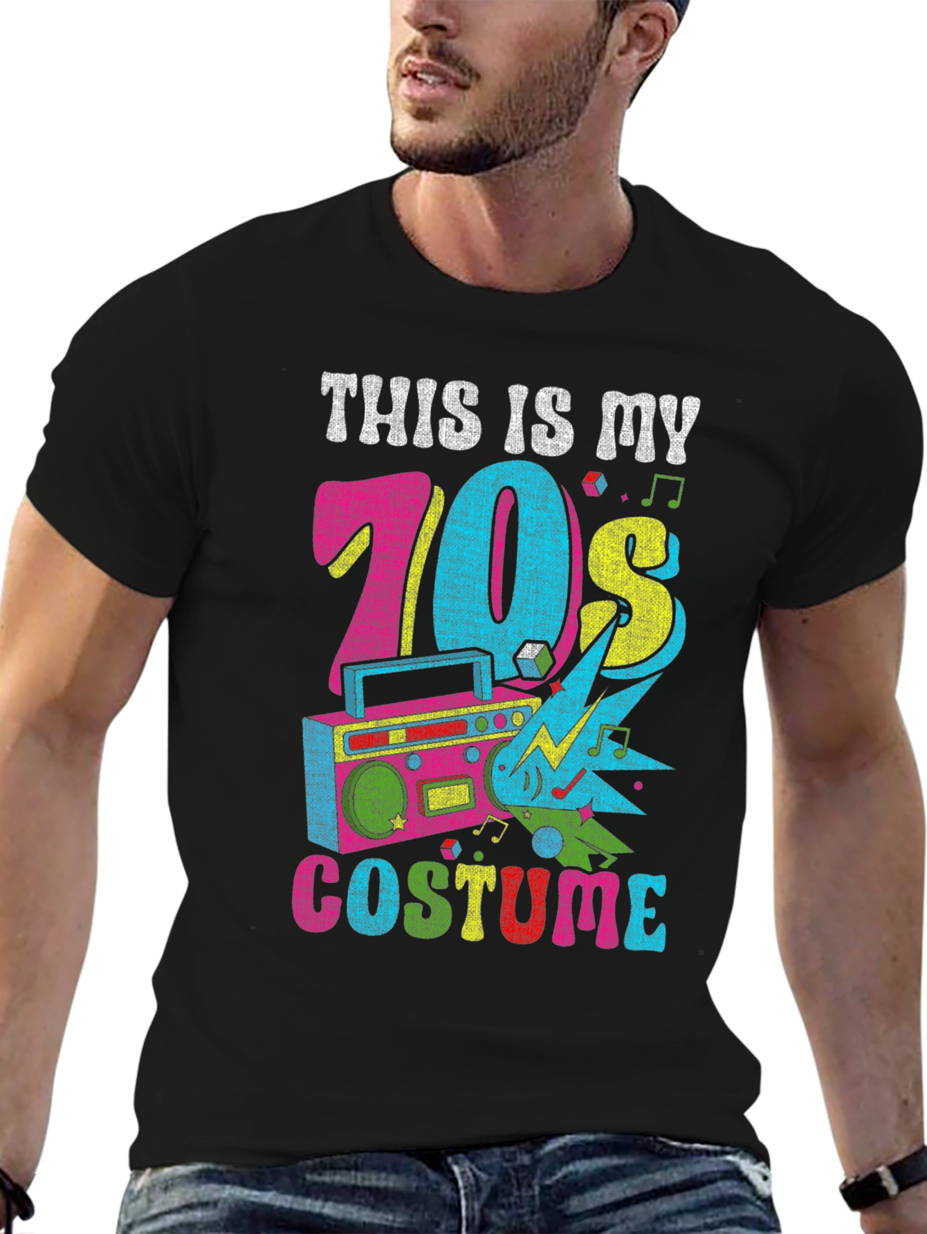 Black Retro 70s Costume T-Shirt view 6