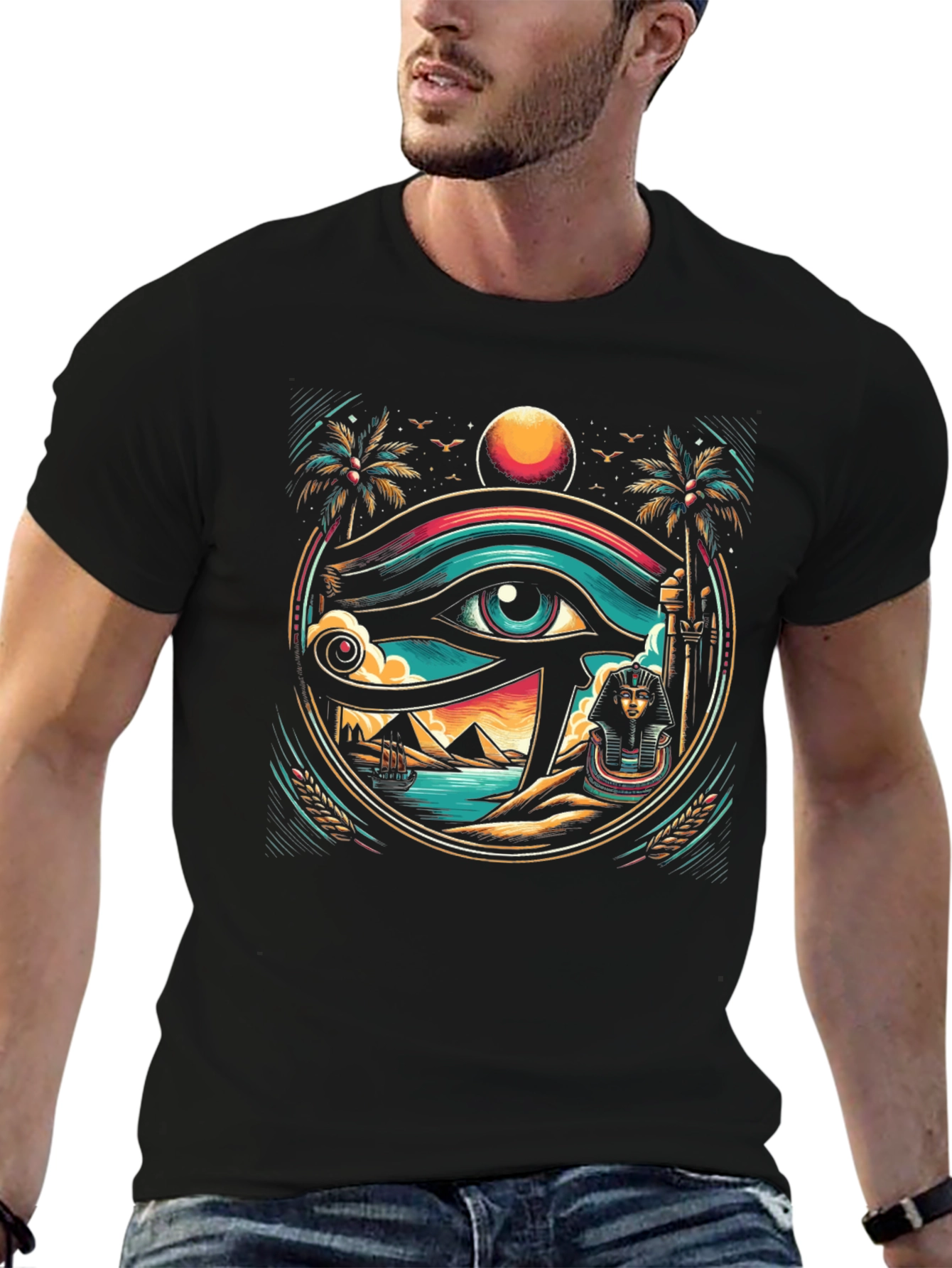 Black Egyptian Eye Graphic Tee - Unique Print Shirt view 6