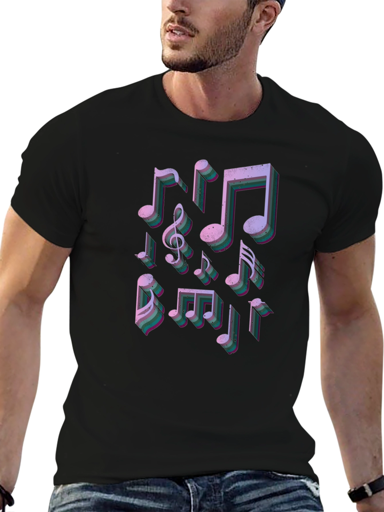 Black Musical Notes Graphic Tee - Stylish Black T-Shirt view 6