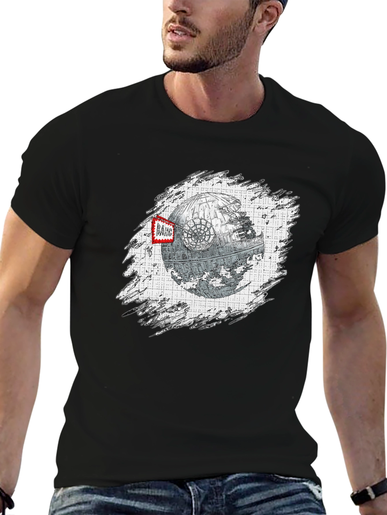 Black Death Star T-Shirt - Sci-Fi Graphic Tee view 6