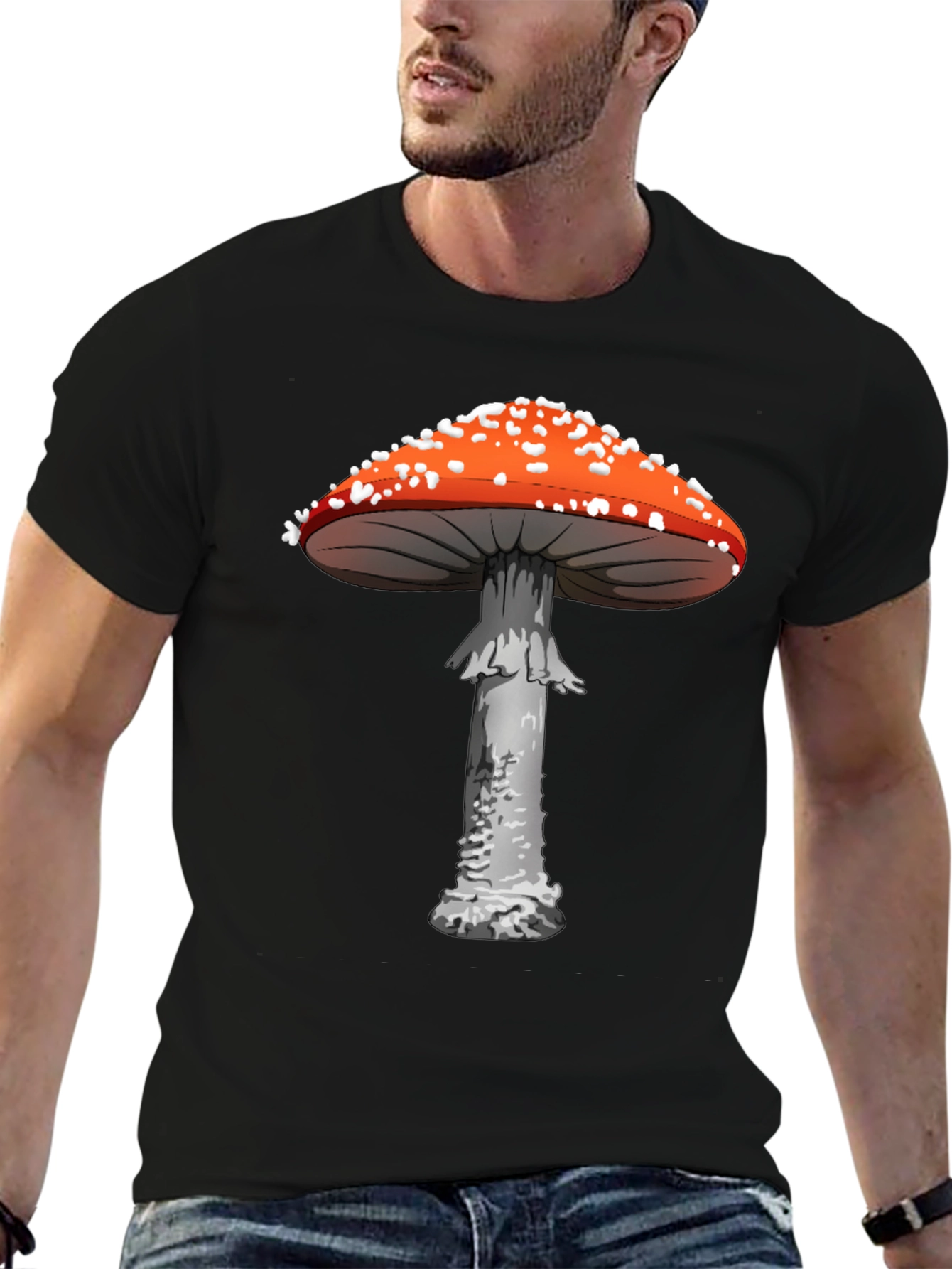 Black Mushroom Graphic Tee - Funky Novelty Print view 6