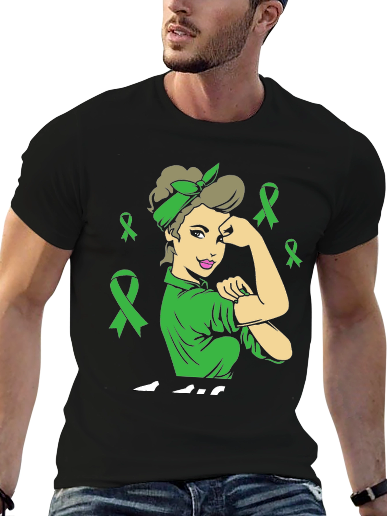 Black Empowered Woman Green Ribbon T-Shirt view 6