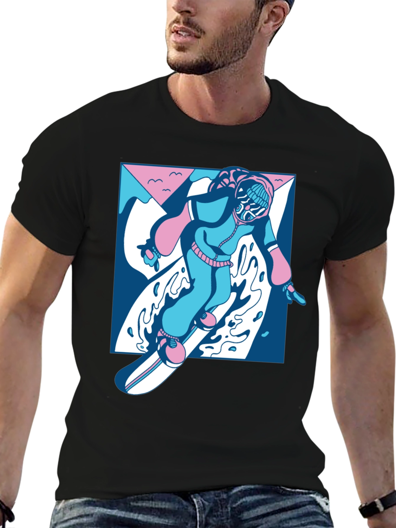 Black Retro Snowboarder Graphic Tee - Black view 6