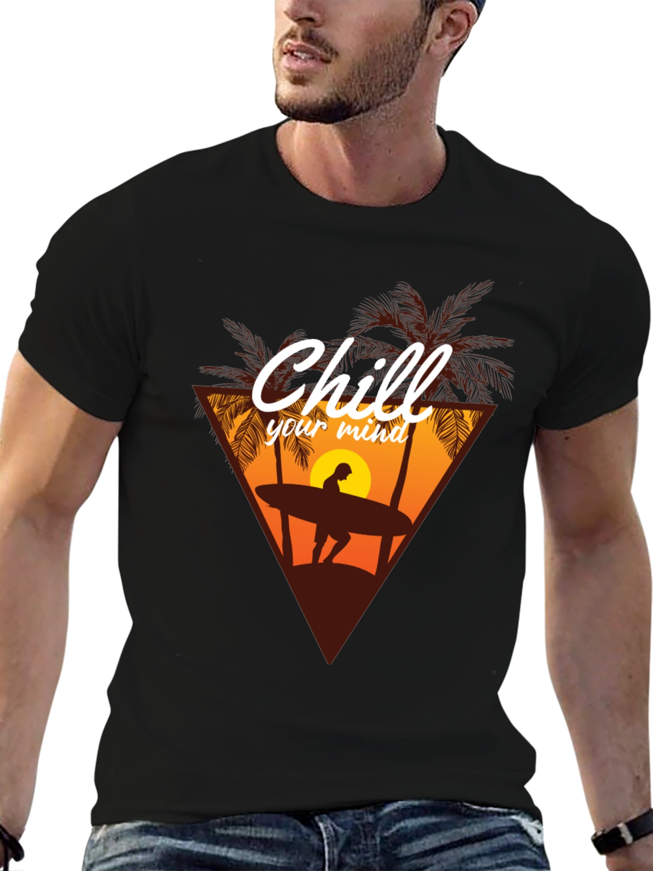 Black Chill Your Mind T-Shirt - Surfer Graphic Tee view 6