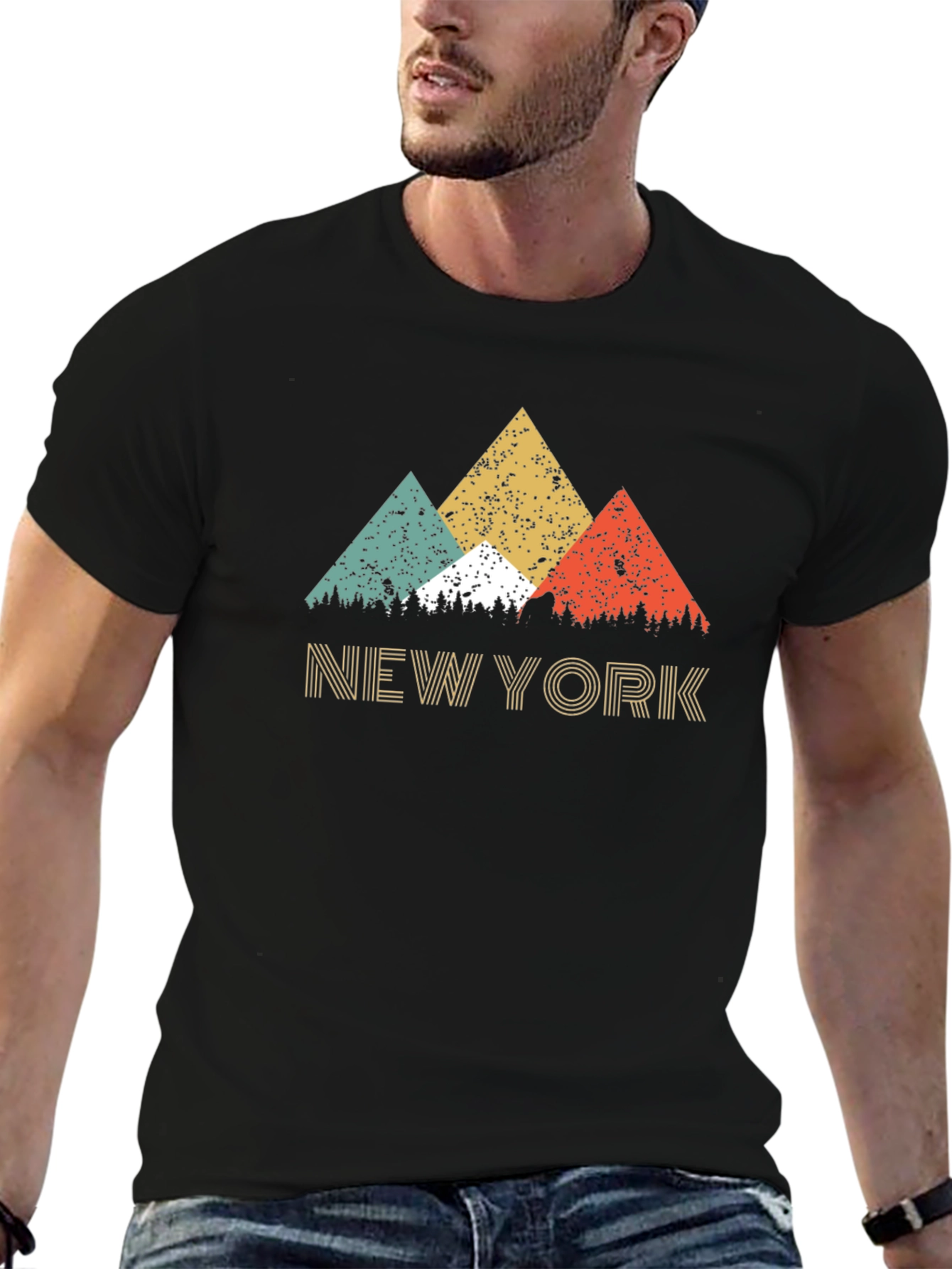 Black Retro New York Mountain Graphic Tee view 6