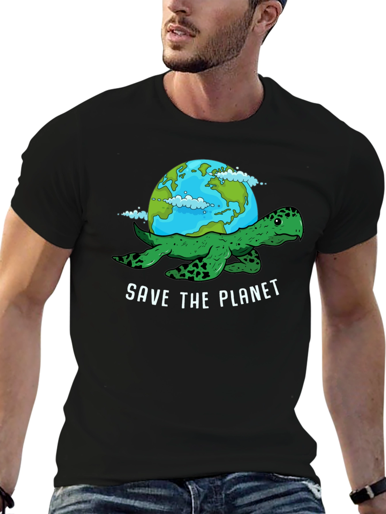 Black Save the Planet Turtle Graphic Tee view 6
