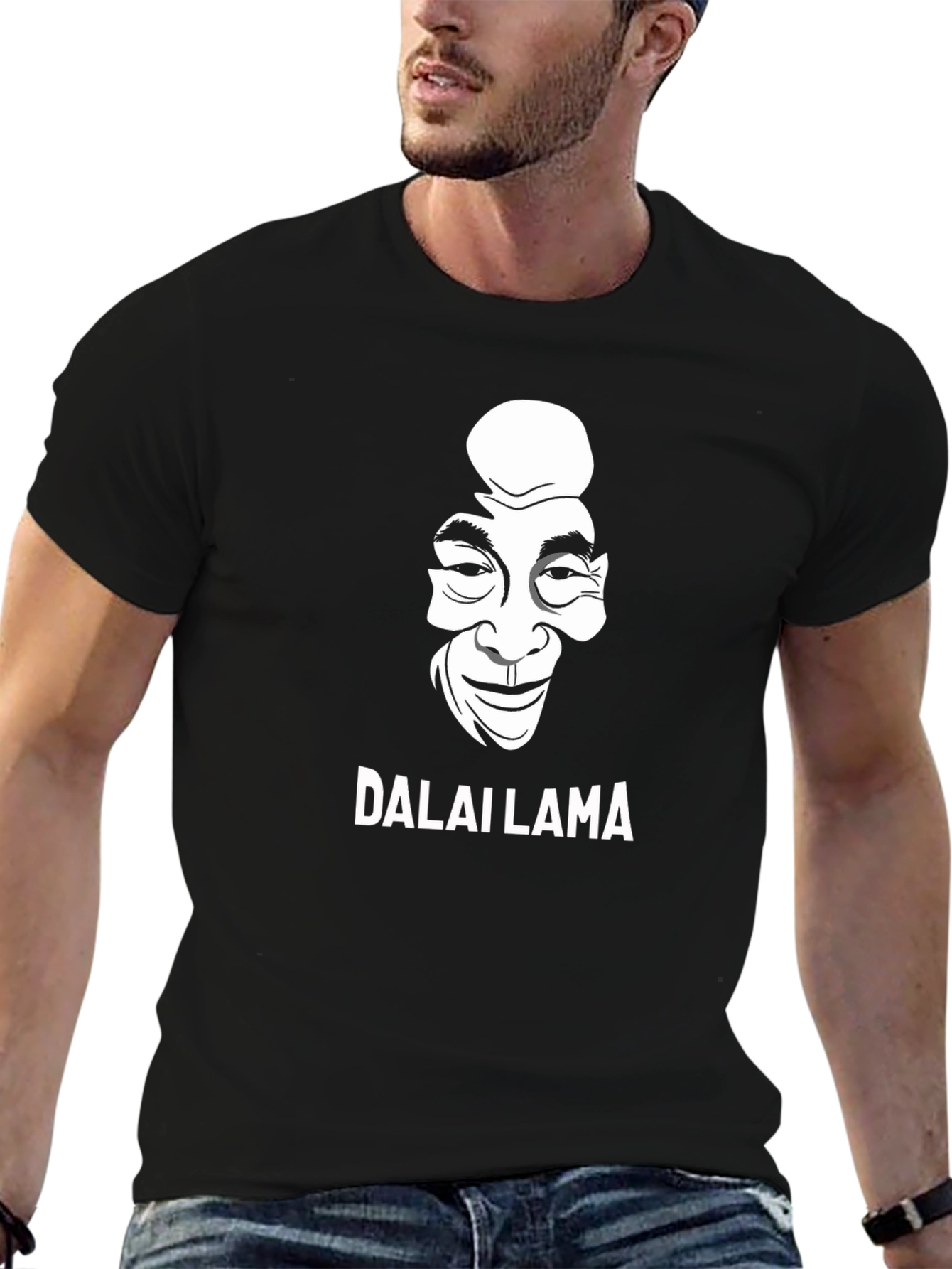 Black Dalai Lama Graphic Print Black T-Shirt view 6