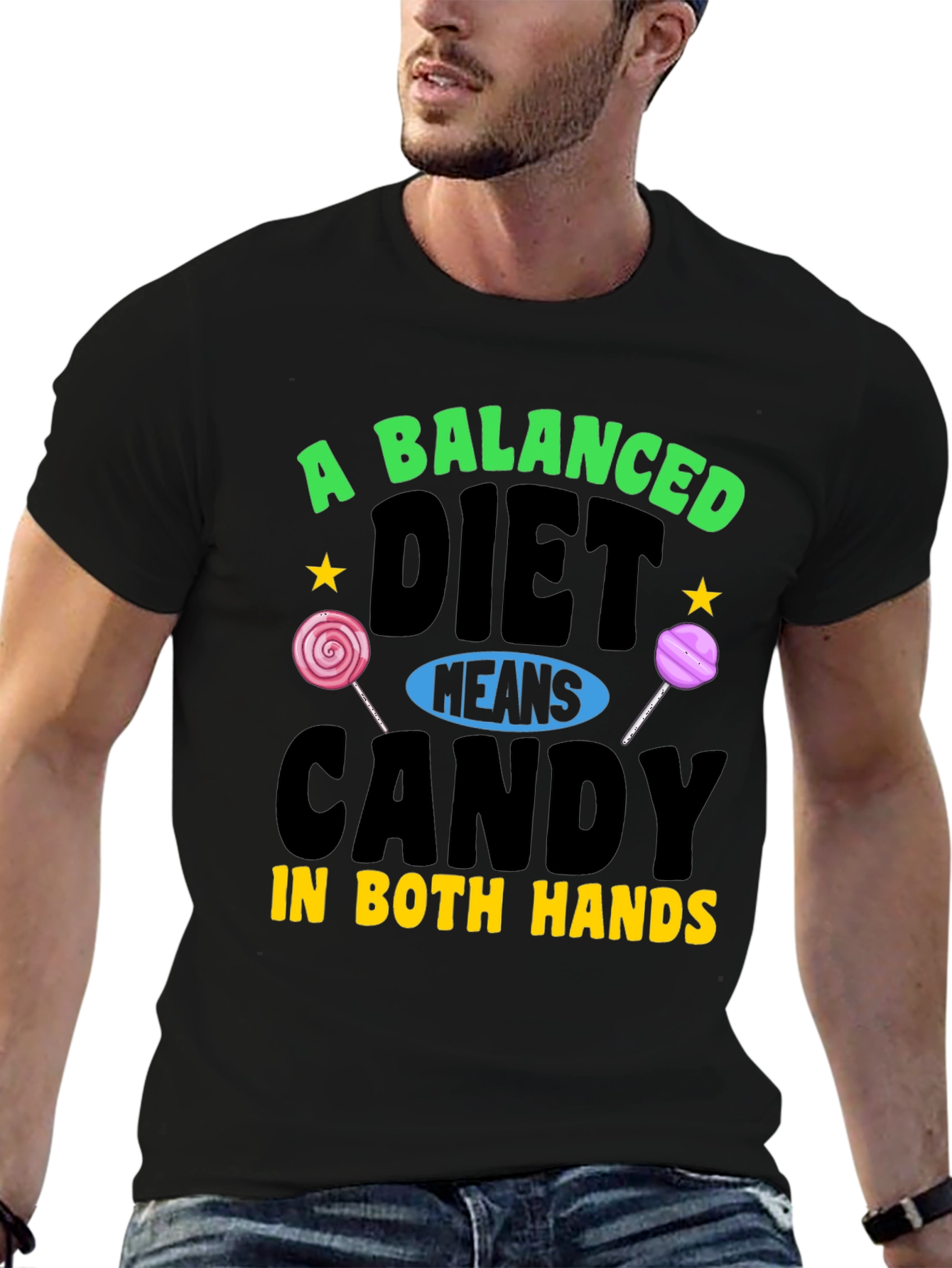 Black Balanced Diet Candy T-Shirt, Funny Graphic Tee view 6